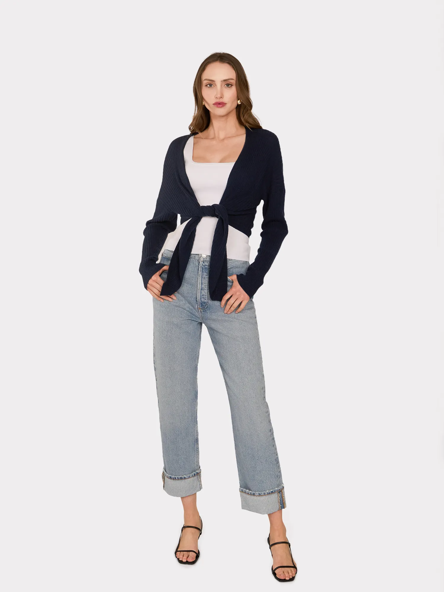Tie Front Rib Cardigan in Mood Indigo sold by Autumn Cashmere product image thumbnail 2