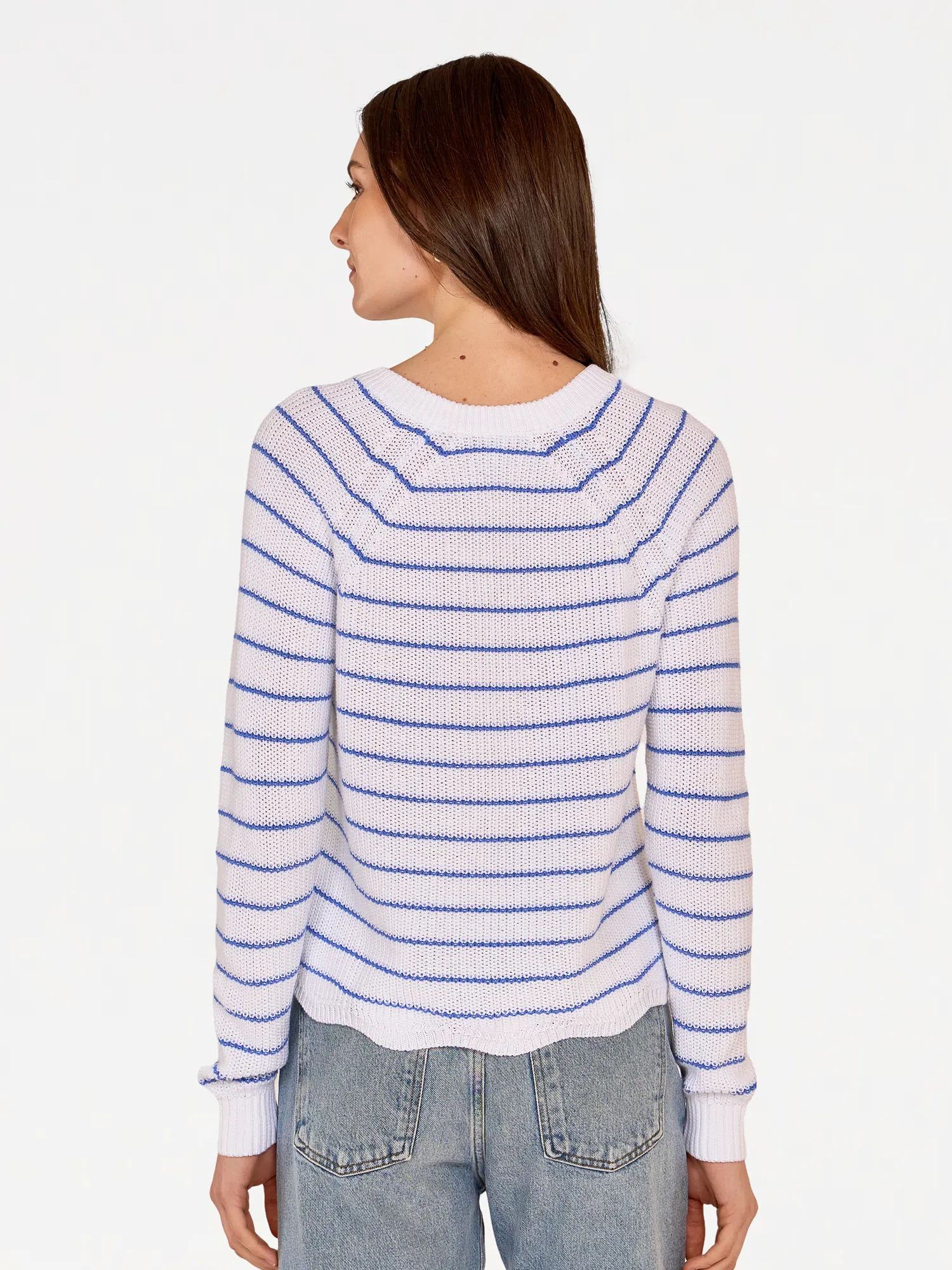 Striped Scallop Shaker Crew in Bleach White/True Blue sold by Autumn Cashmere product image thumbnail 4