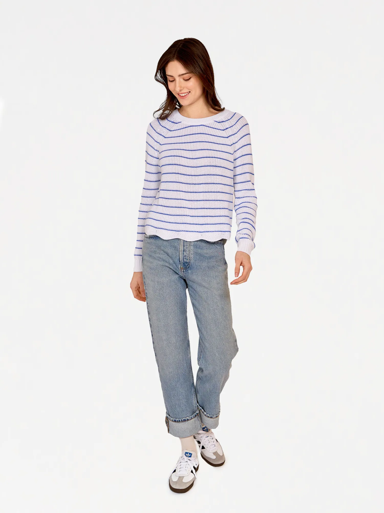 Striped Scallop Shaker Crew in Bleach White/True Blue sold by Autumn Cashmere product image thumbnail 2