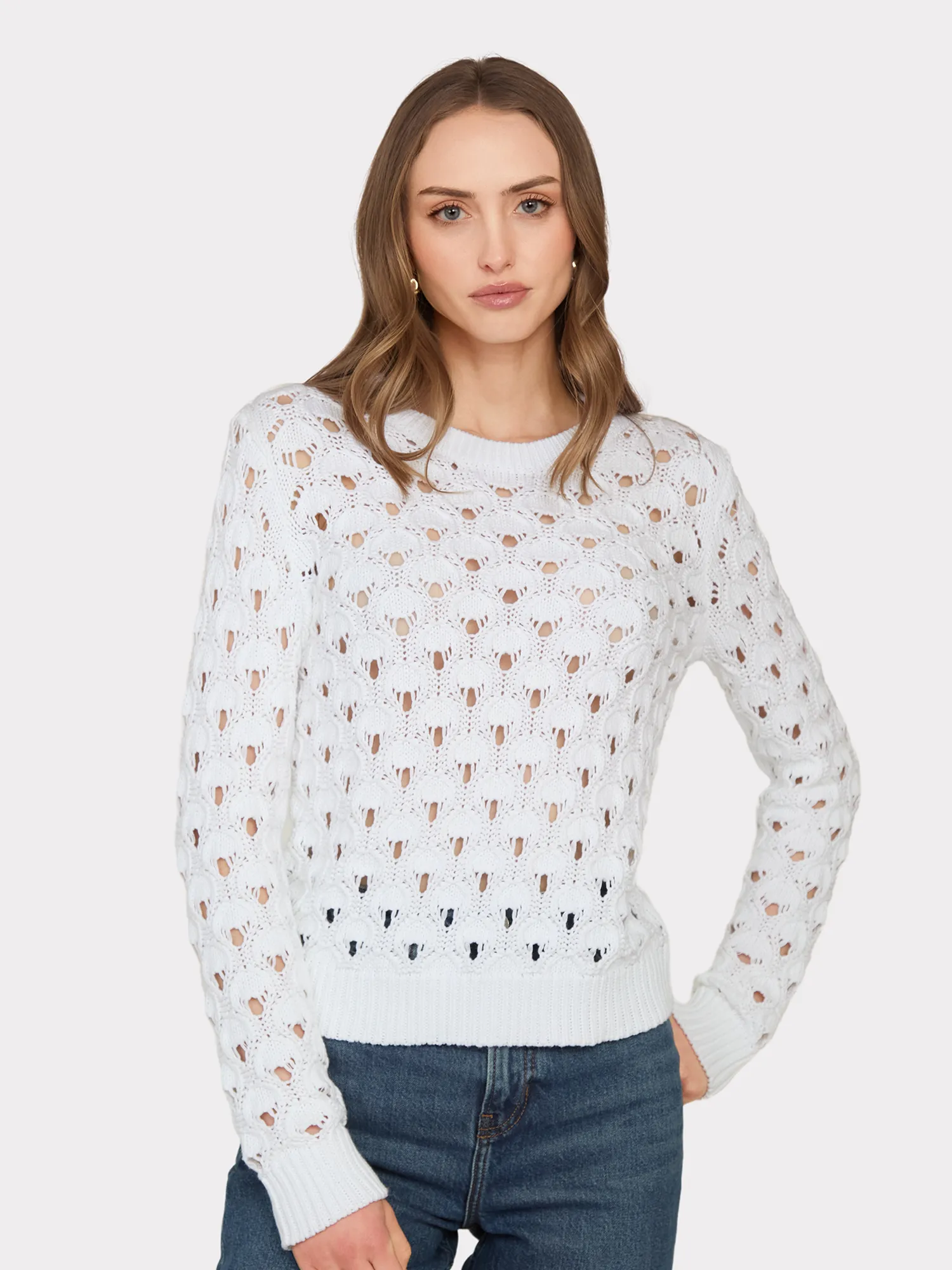 Texture Stitch Crew in Bleach White sold by Autumn Cashmere