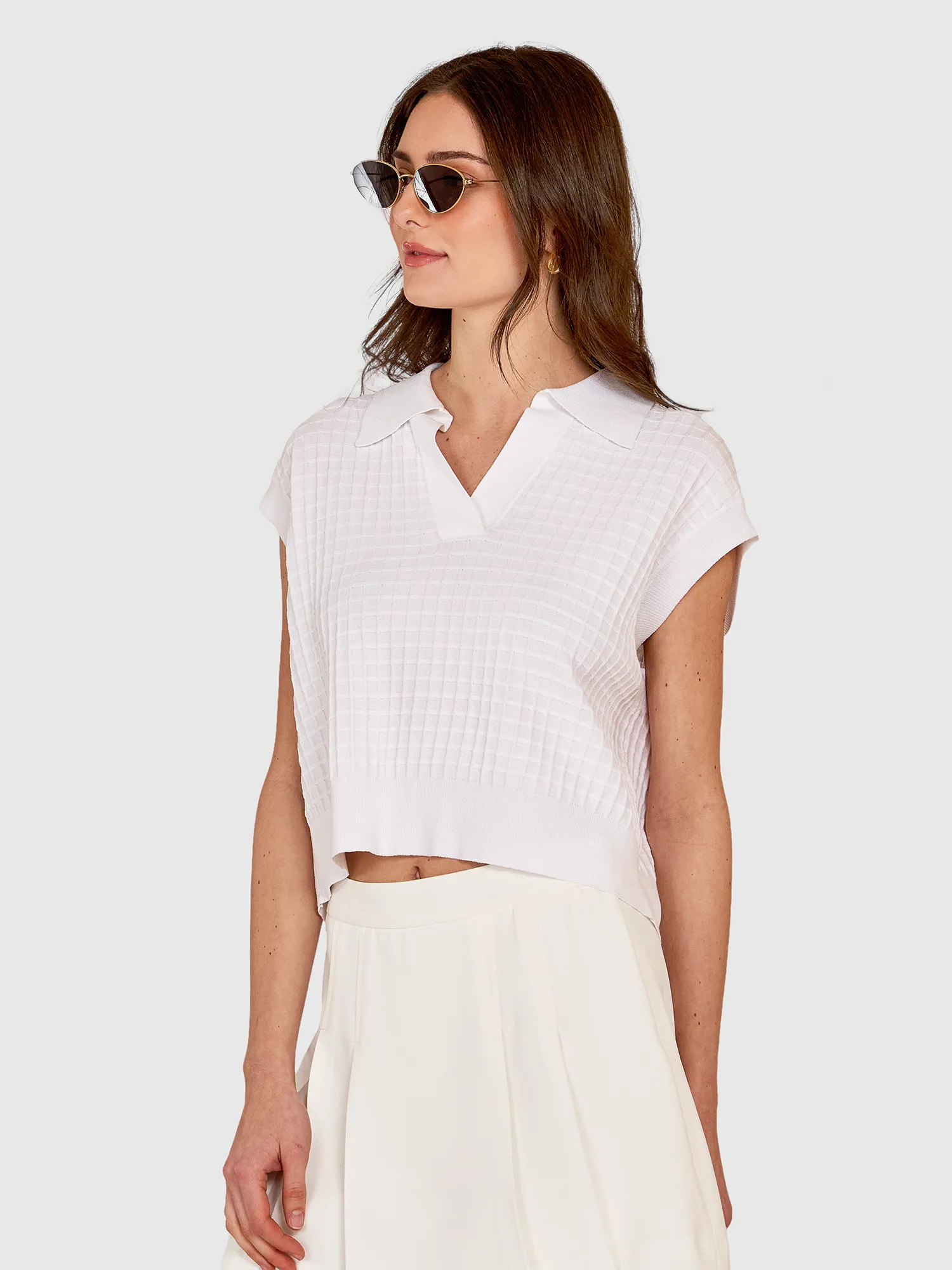 Grid Stitch Johnny Collar in White sold by Autumn Cashmere product image thumbnail 3