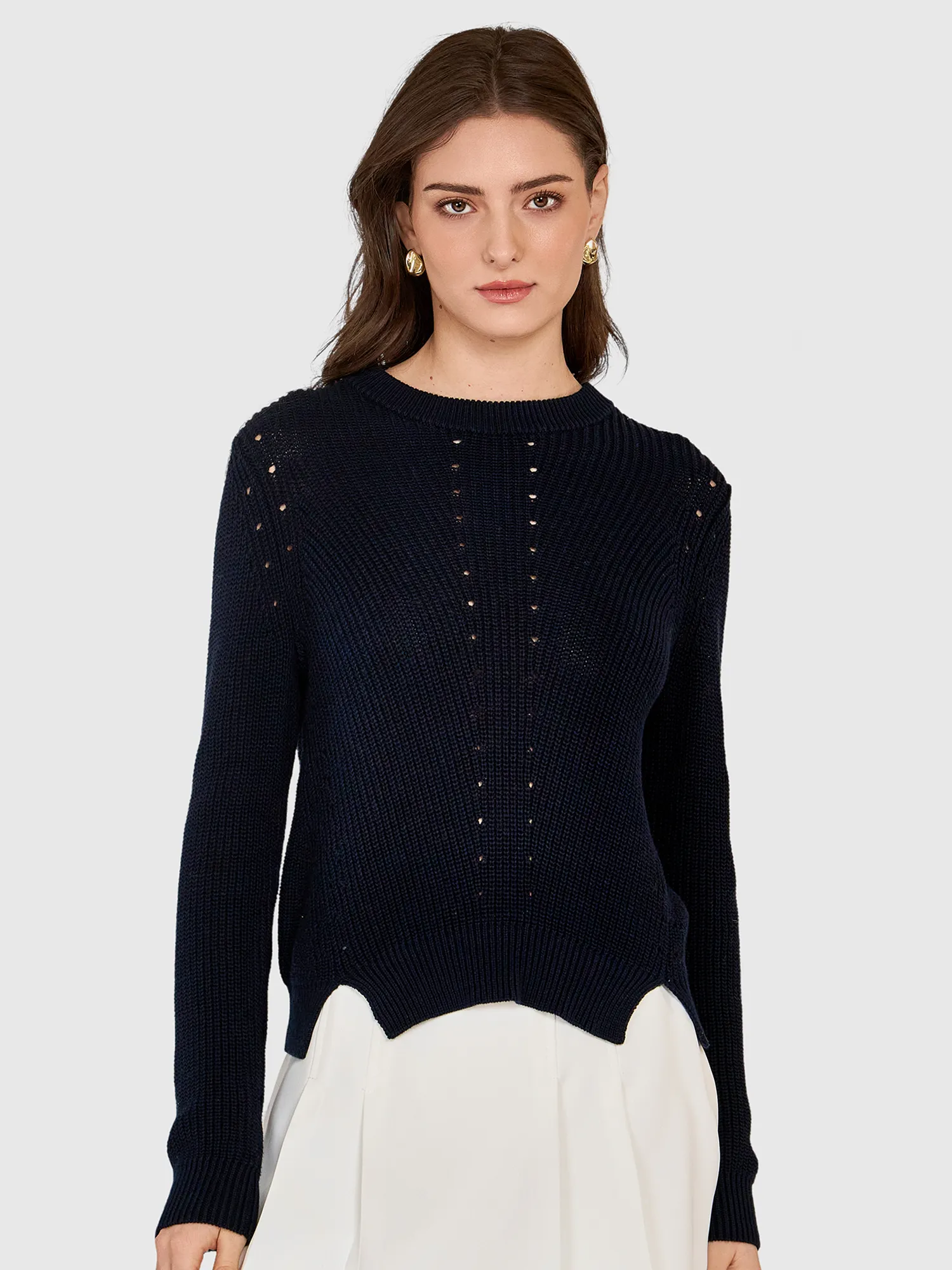 L/S Shaker Crewneck W/ Pointelle Details in Navy Blue sold by Autumn Cashmere product image thumbnail 5