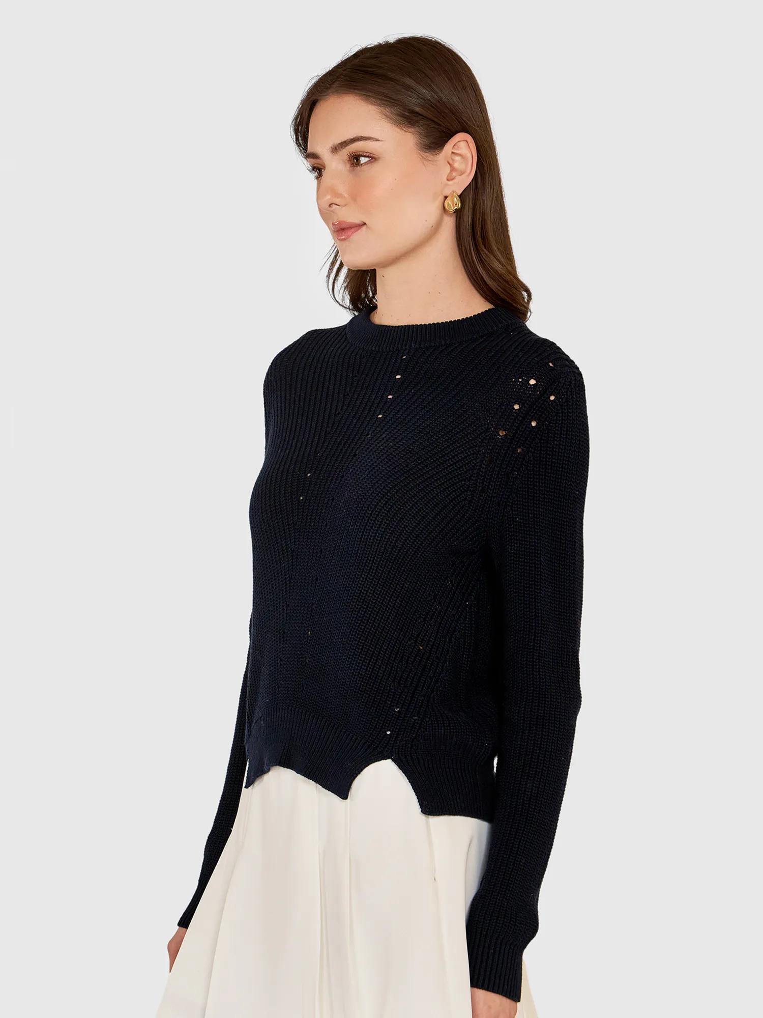 L/S Shaker Crewneck W/ Pointelle Details in Navy Blue sold by Autumn Cashmere product image thumbnail 4