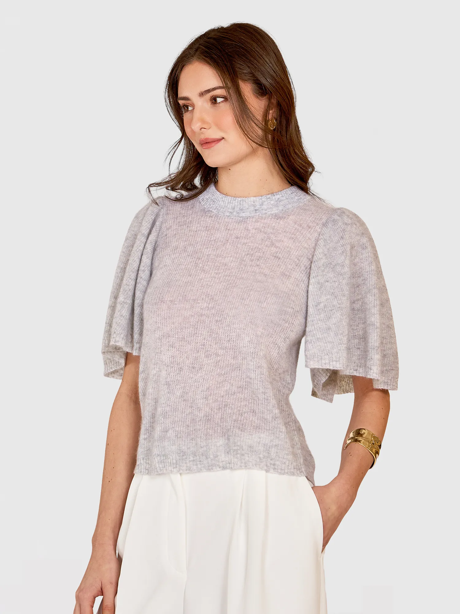 Shaker Flare Sleeve Crew in Cloud sold by Autumn Cashmere product image thumbnail 3