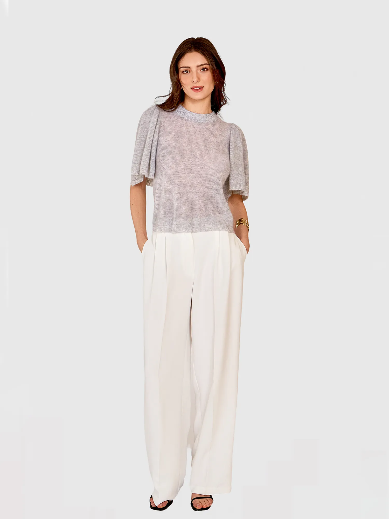 Shaker Flare Sleeve Crew in Cloud sold by Autumn Cashmere product image thumbnail 2