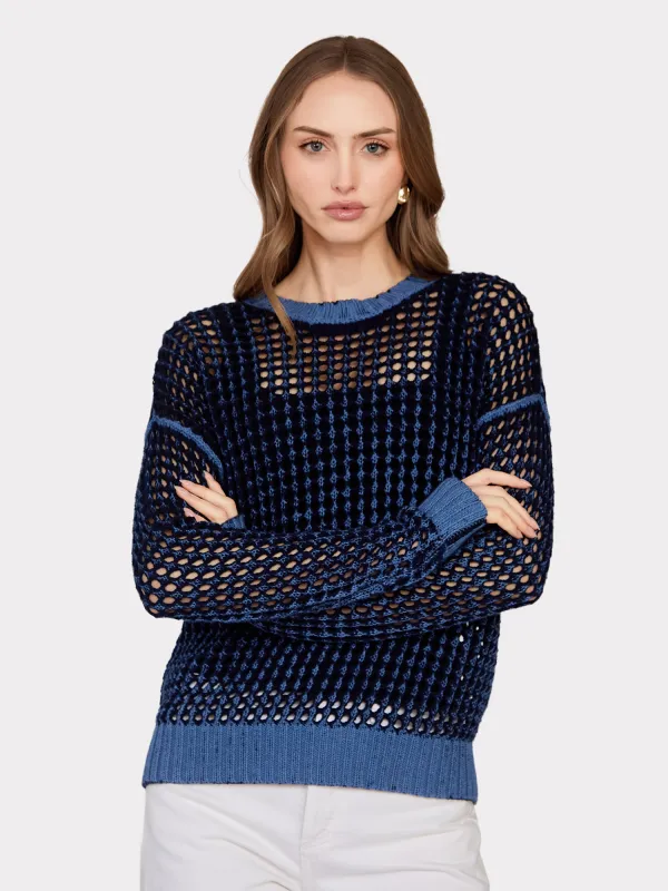 Inked Chunky Mesh Crew in Navy Blue sold by Autumn Cashmere