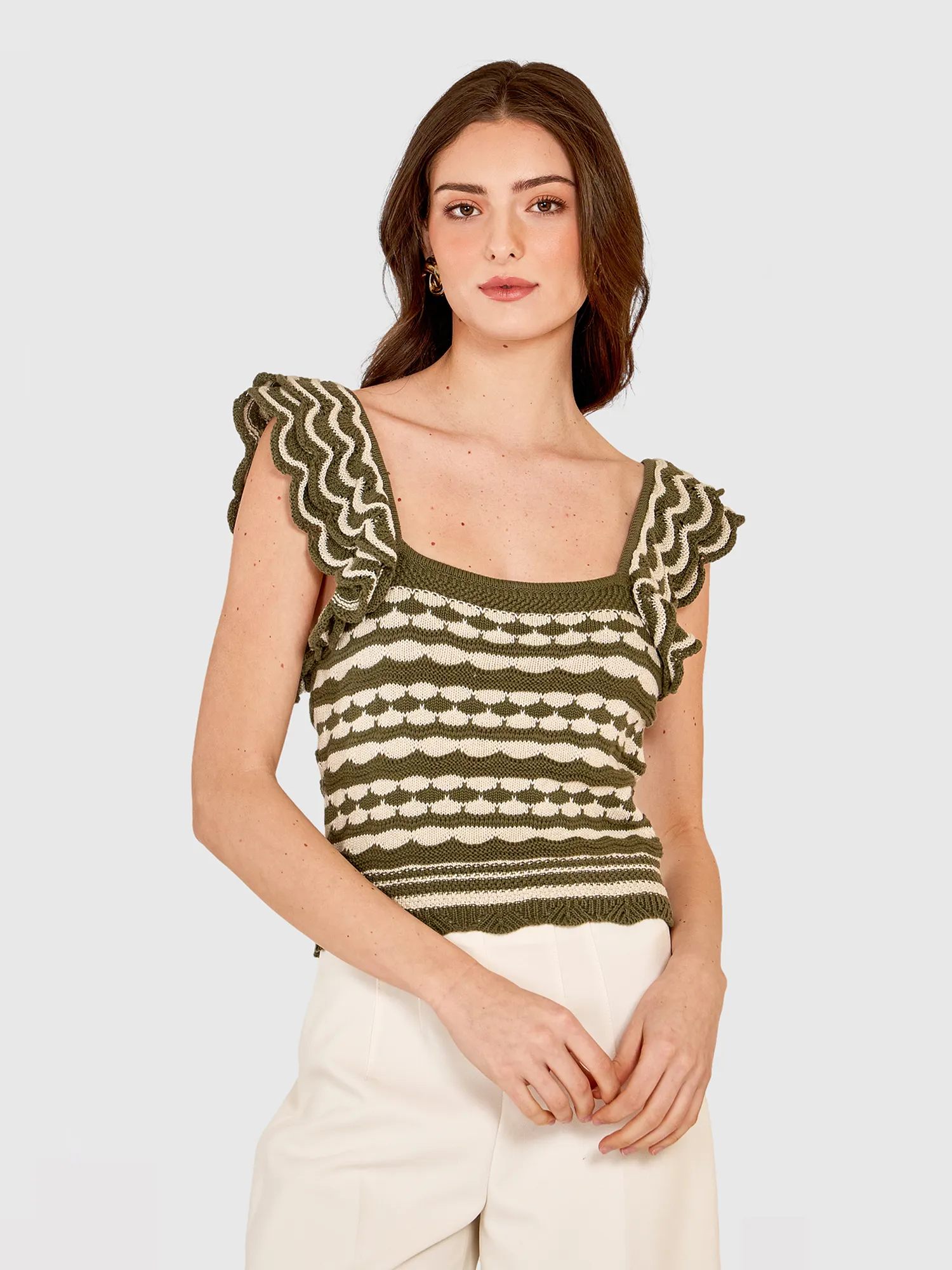 2-Tone Tank W/ Flutter Sleeves in Algae/Hemp sold by Autumn Cashmere