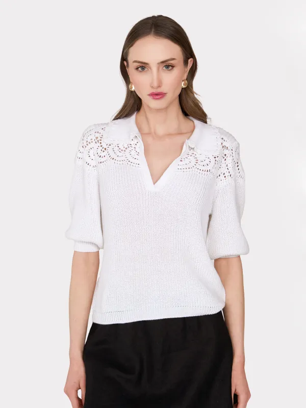 Elbow Sleeve Crochet Johnny Collar in Bleach White sold by Autumn Cashmere