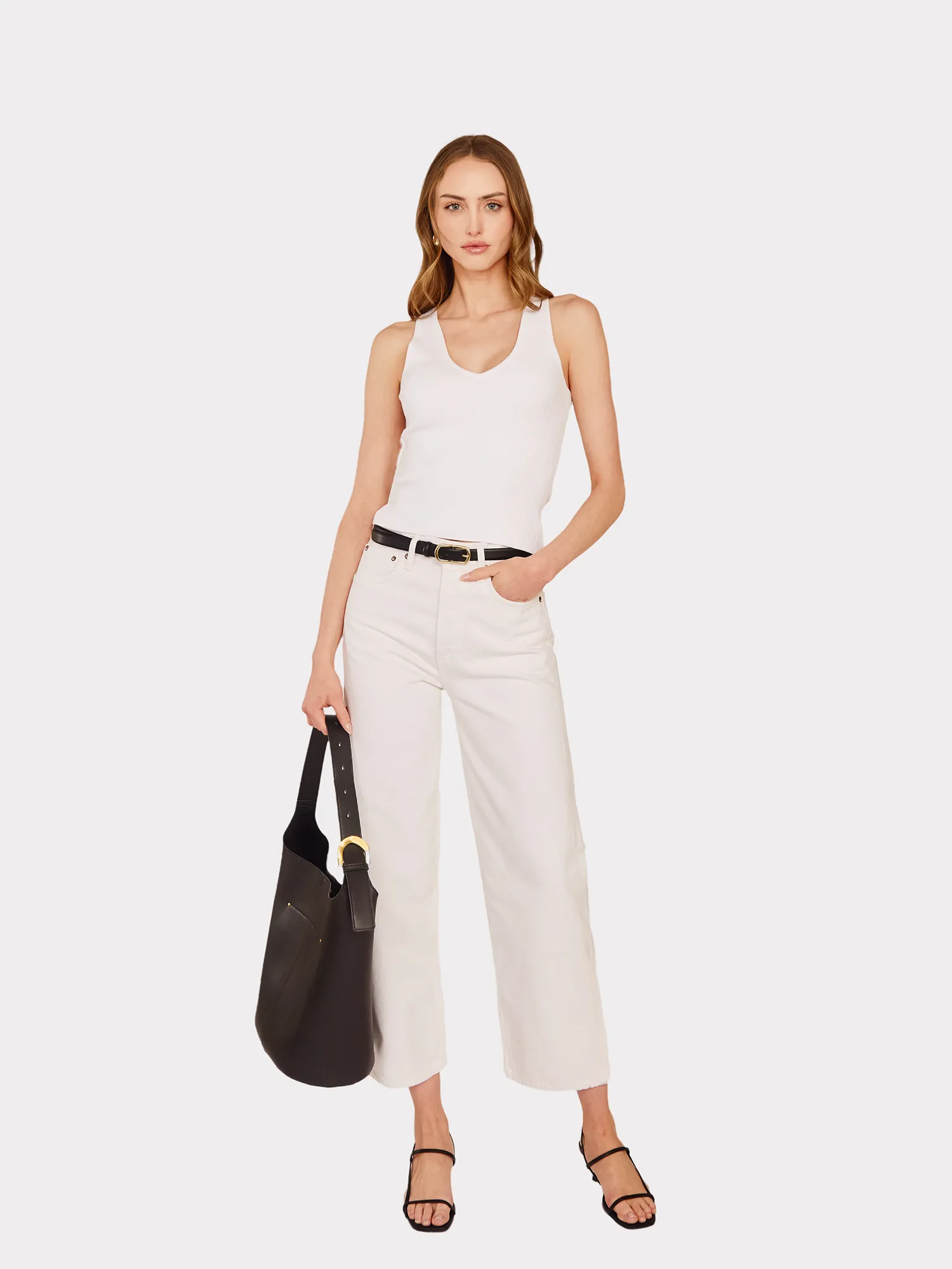 Micro Cabled V-Neck Tank in White sold by Autumn Cashmere product image thumbnail 2