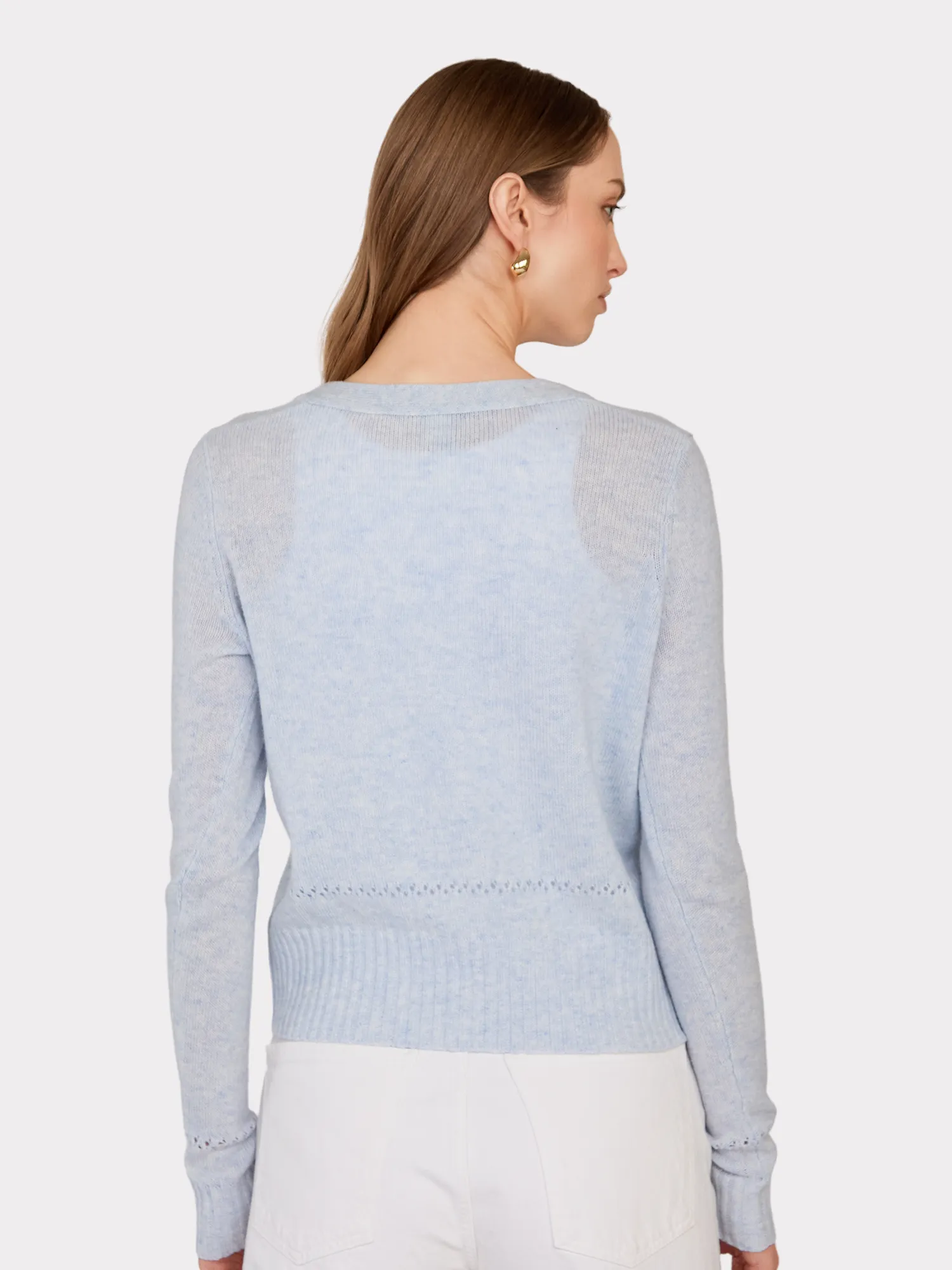 V-Neck Cardigan W/ Pointelle Stitch Detail in Space sold by Autumn Cashmere product image thumbnail 4
