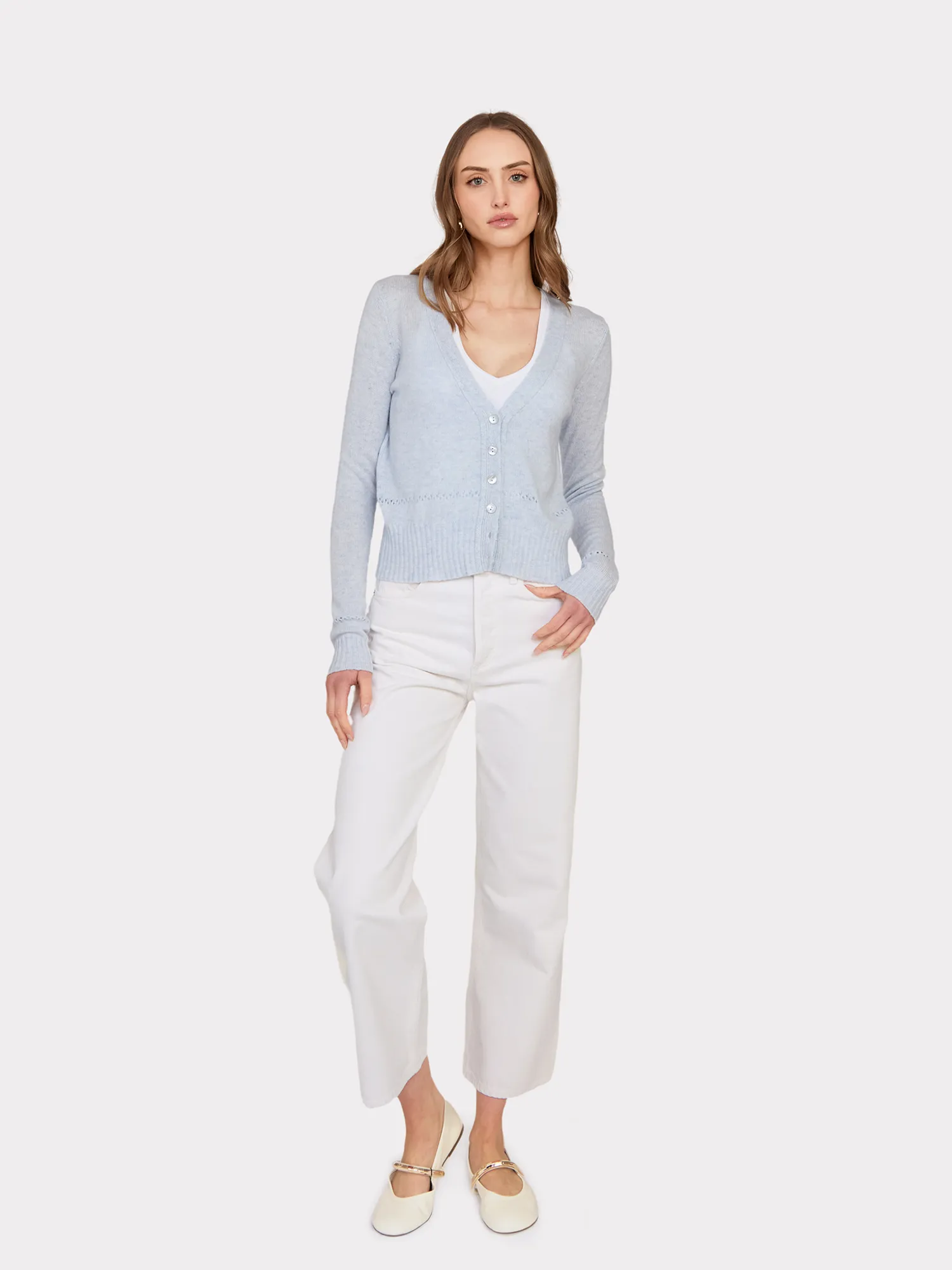 V-Neck Cardigan W/ Pointelle Stitch Detail in Space sold by Autumn Cashmere product image thumbnail 2