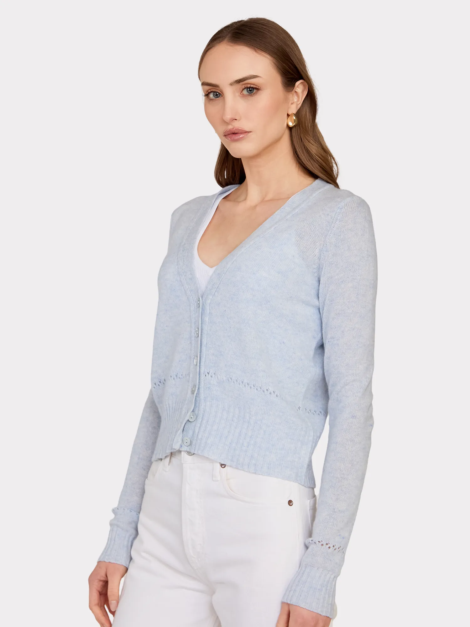 V-Neck Cardigan W/ Pointelle Stitch Detail in Space sold by Autumn Cashmere product image thumbnail 3