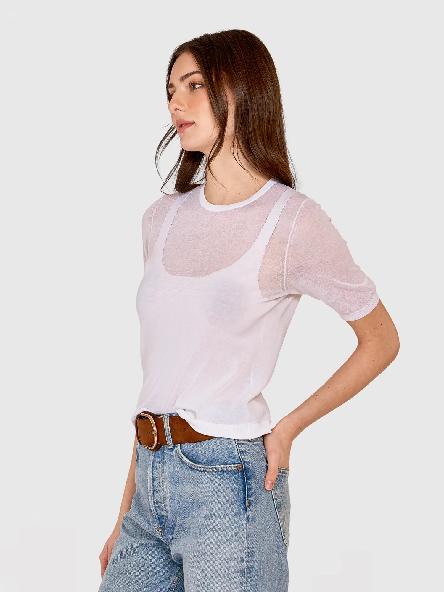 Sheer Tee W/ Shadow Tank Outline in Bleach White sold by Autumn Cashmere product image thumbnail 3