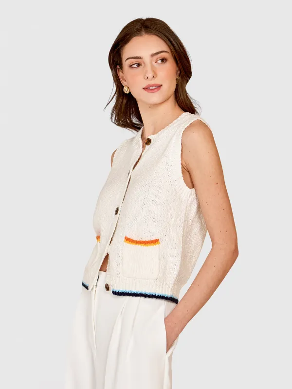 Button Front Vest W/ Contrast Details in White sold by Autumn Cashmere