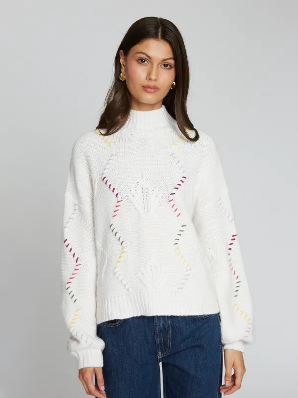 Chunky Balloon Sleeve Cable Mock in Snow Multi sold by Autumn Cashmere