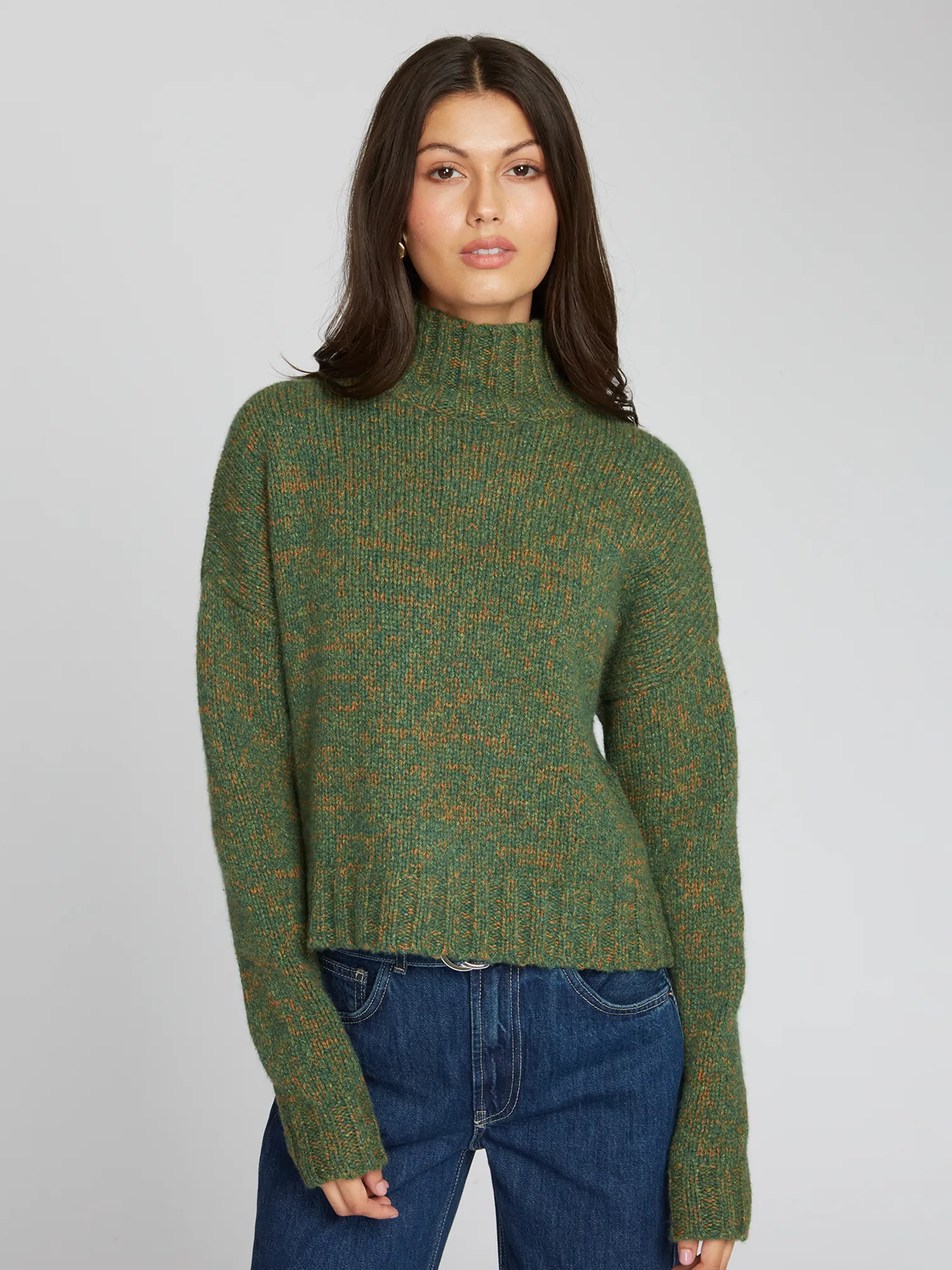 Cropped Chunky Mock w/ Space Dye in Pickle sold by Autumn Cashmere