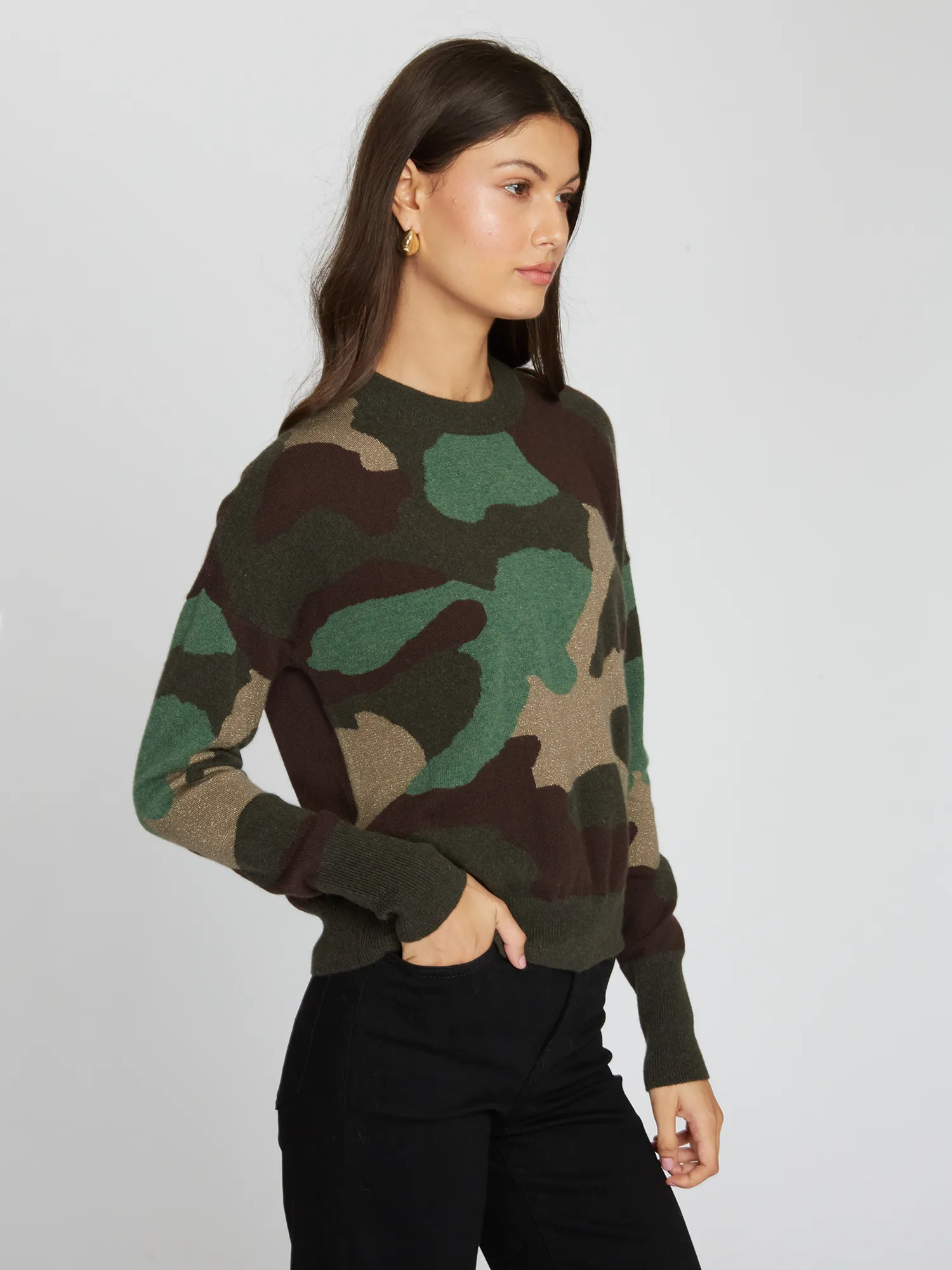Camo Intarsia Crew in Green Combo sold by Autumn Cashmere product image thumbnail 3