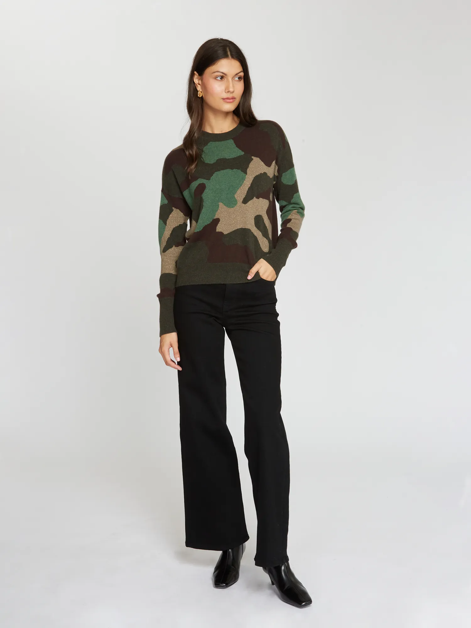 Camo Intarsia Crew in Green Combo sold by Autumn Cashmere product image thumbnail 2