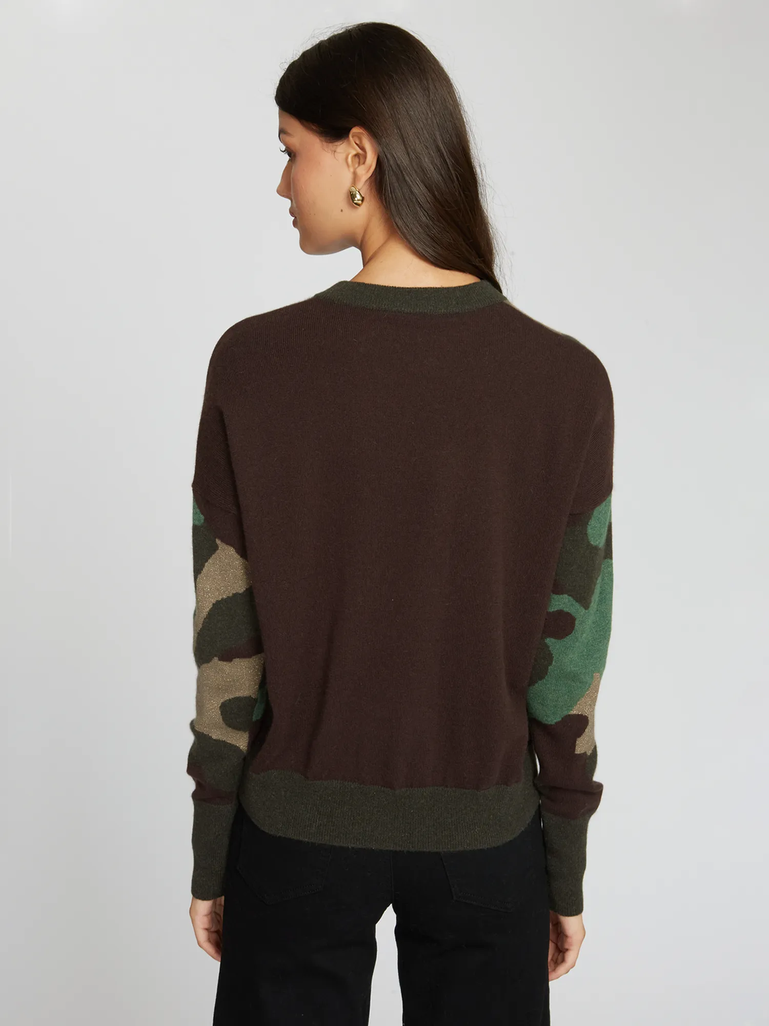 Camo Intarsia Crew in Green Combo sold by Autumn Cashmere product image thumbnail 4