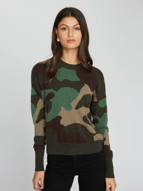 Camo Intarsia Crew in Green Combo sold by Autumn Cashmere