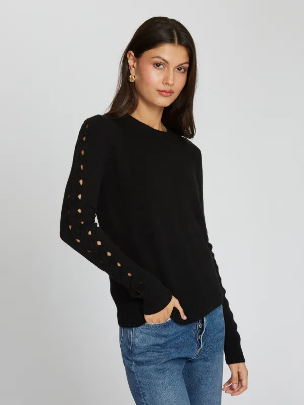 Crew W/ Open Cable Sleeves in Black sold by Autumn Cashmere