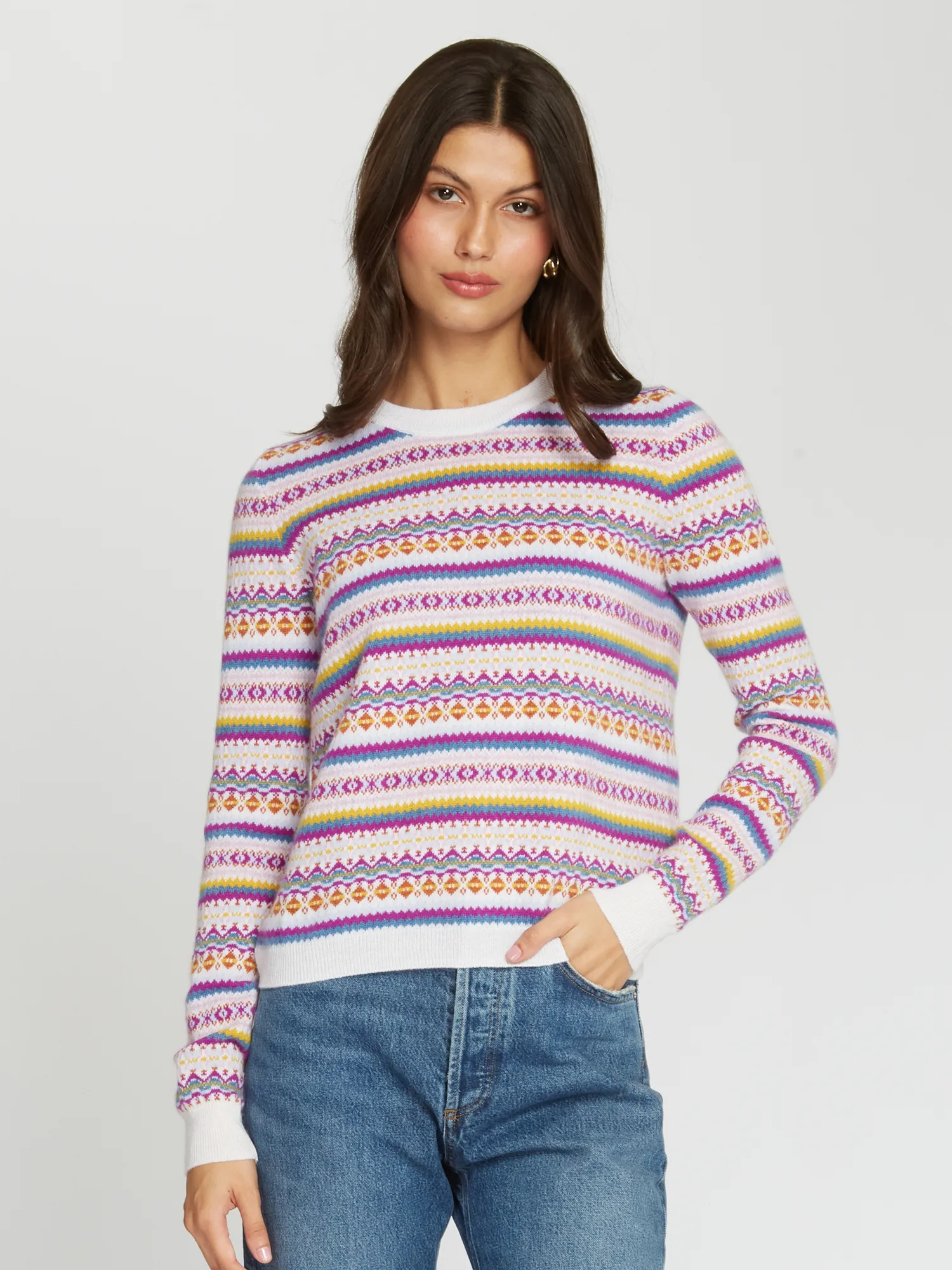 Fair Isle Crew in Bright Combo sold by Autumn Cashmere