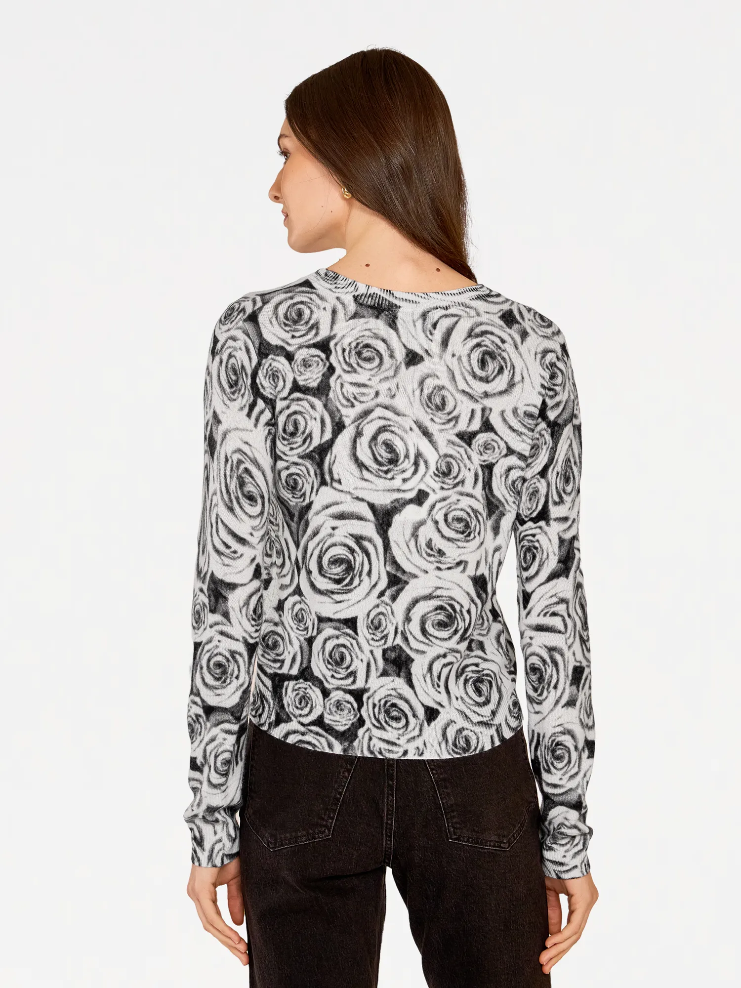 Rose Print Crew in Black and White sold by Autumn Cashmere product image thumbnail 4