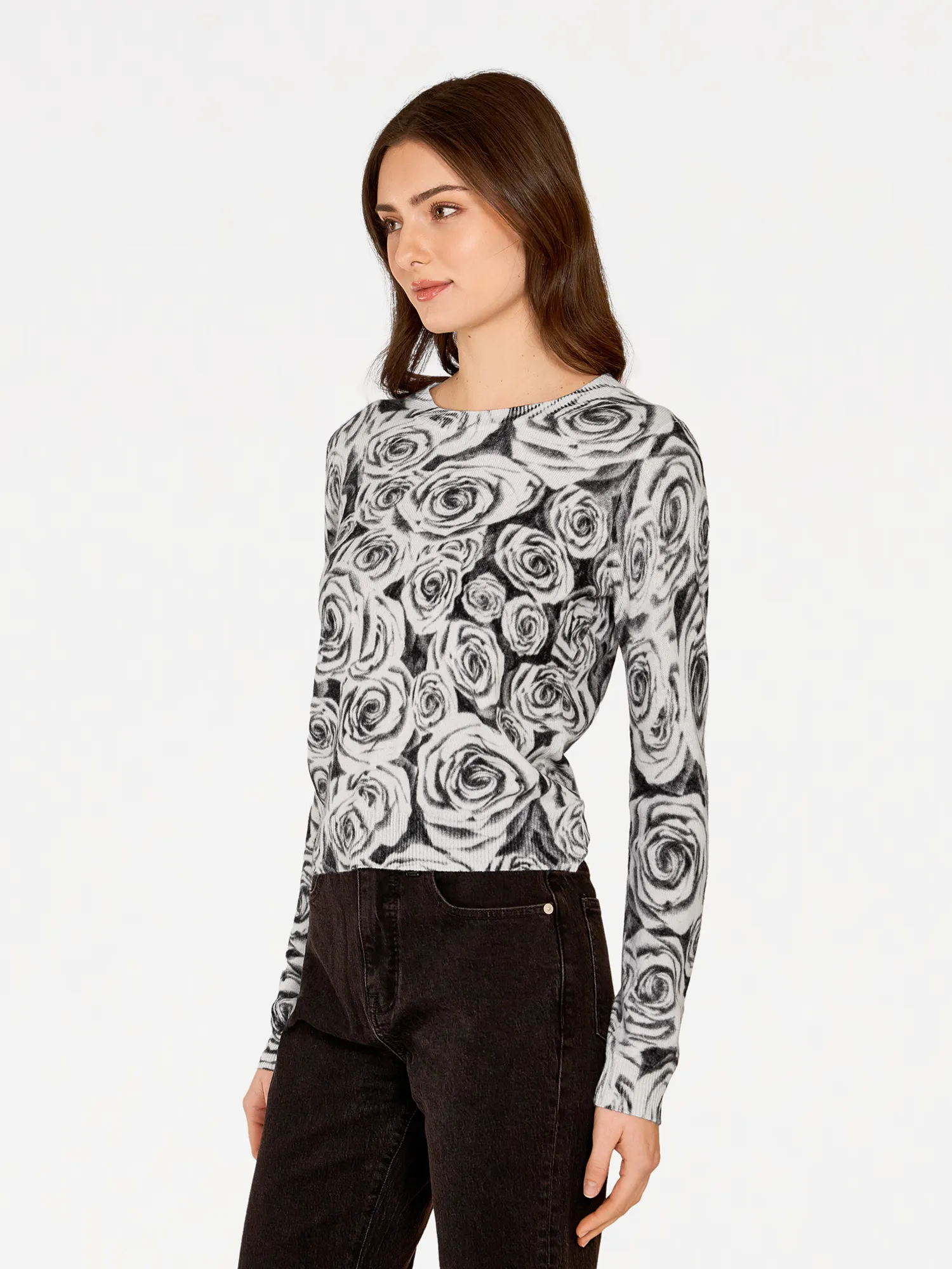 Rose Print Crew in Black and White sold by Autumn Cashmere product image thumbnail 3
