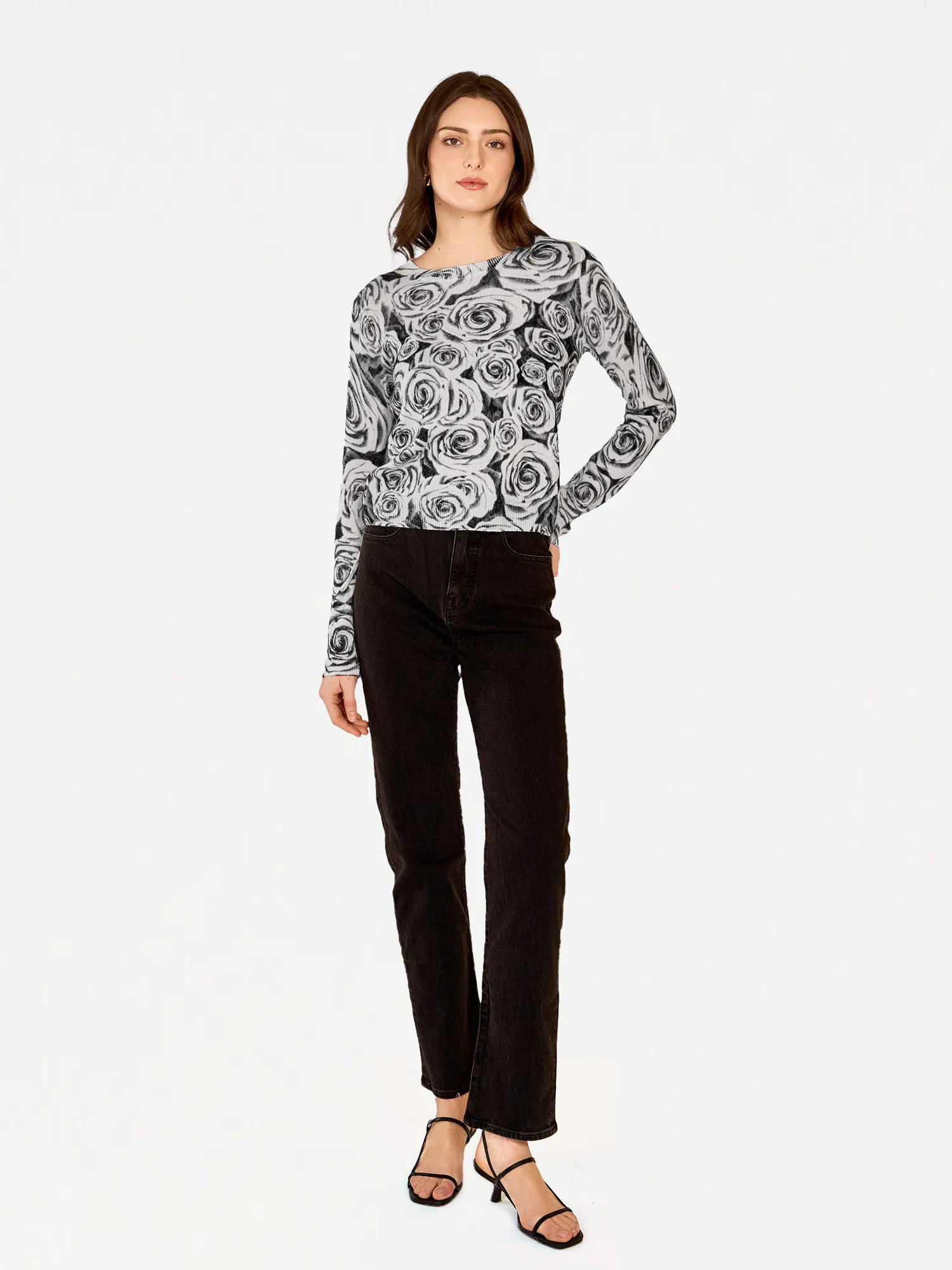 Rose Print Crew in Black and White sold by Autumn Cashmere product image thumbnail 2