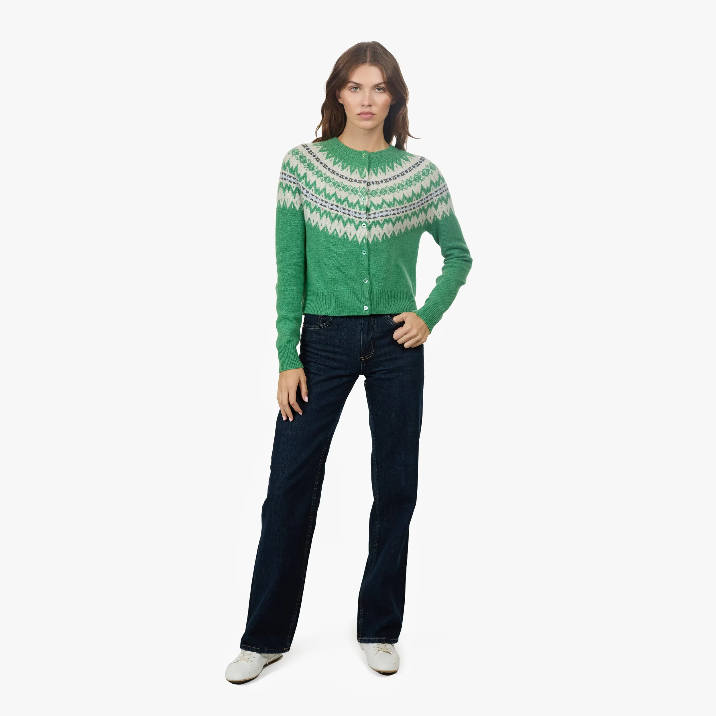 Crew Neck Cardi W/ Fair Isle in Foliage Combo sold by Autumn Cashmere product image thumbnail 2
