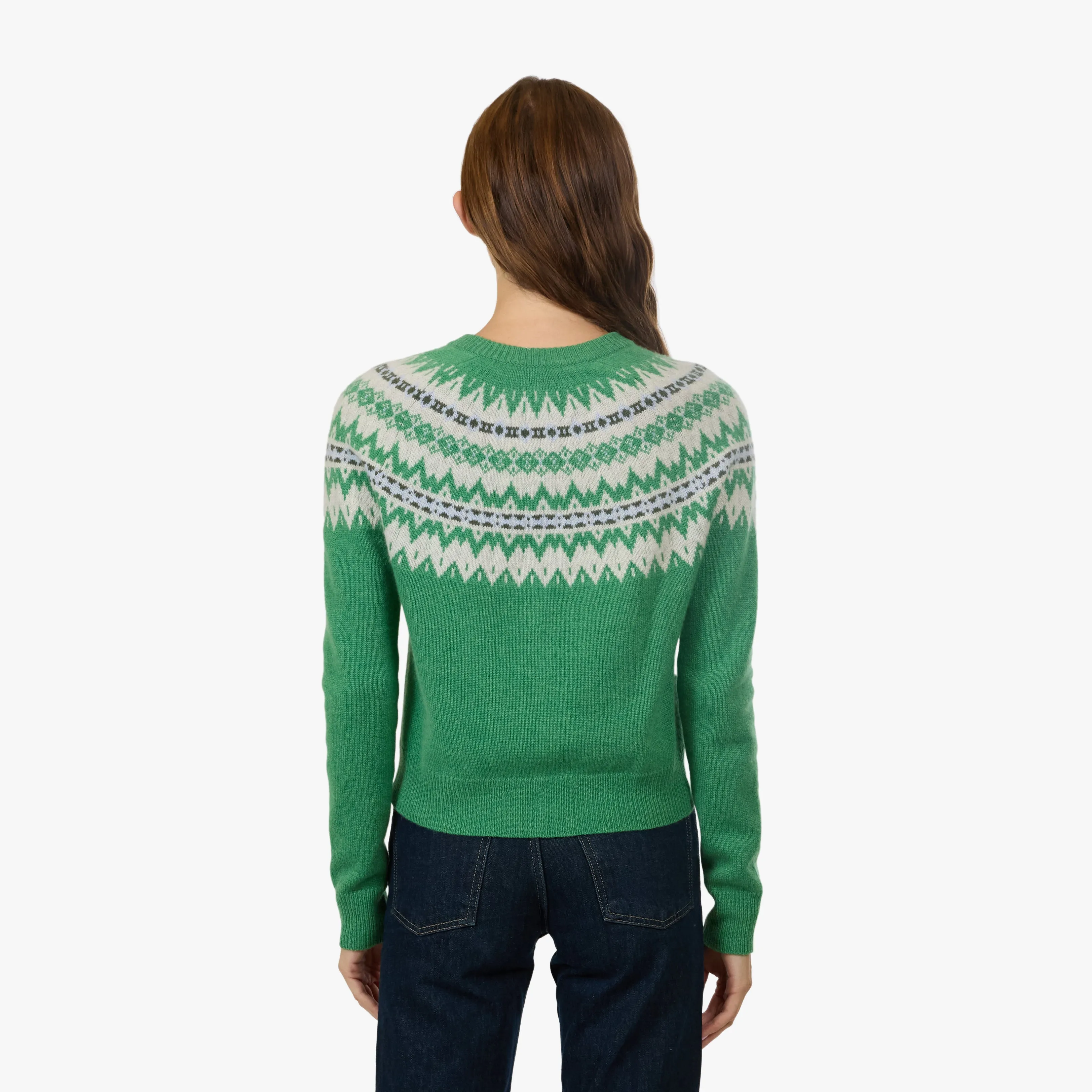 Crew Neck Cardi W/ Fair Isle in Foliage Combo sold by Autumn Cashmere product image thumbnail 3
