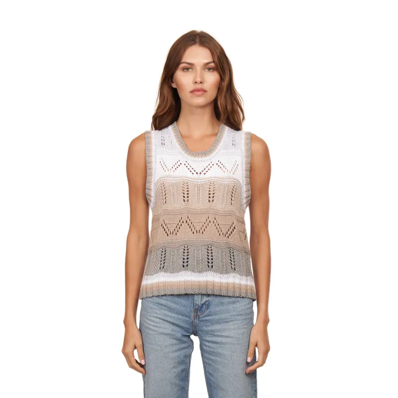 Wavy Pointelle Striped Muscle Tee in Neutral sold by Autumn Cashmere