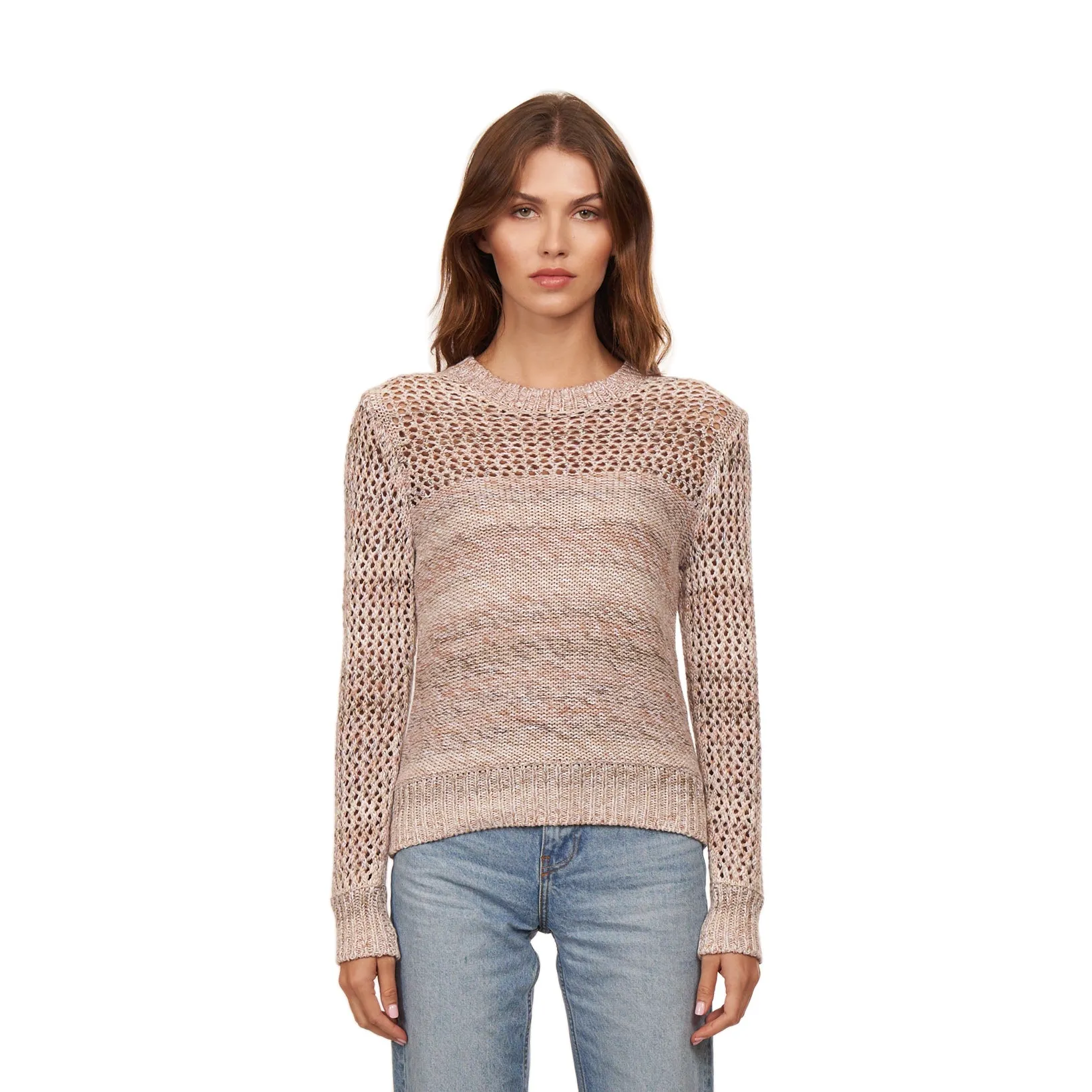 Marled Mesh Crew in Neutral sold by Autumn Cashmere