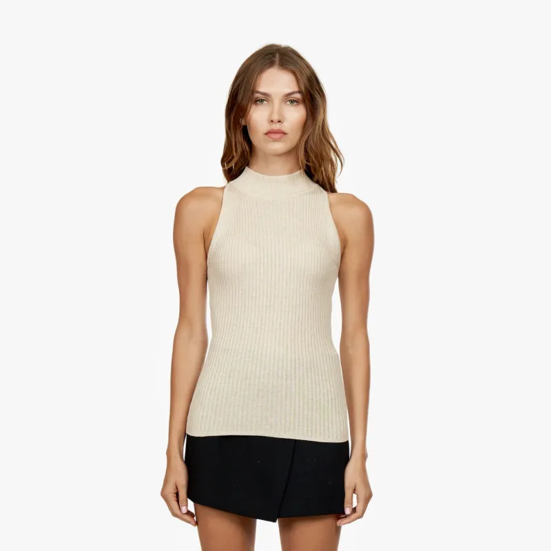 Rib Mock Halter in Natural sold by Autumn Cashmere