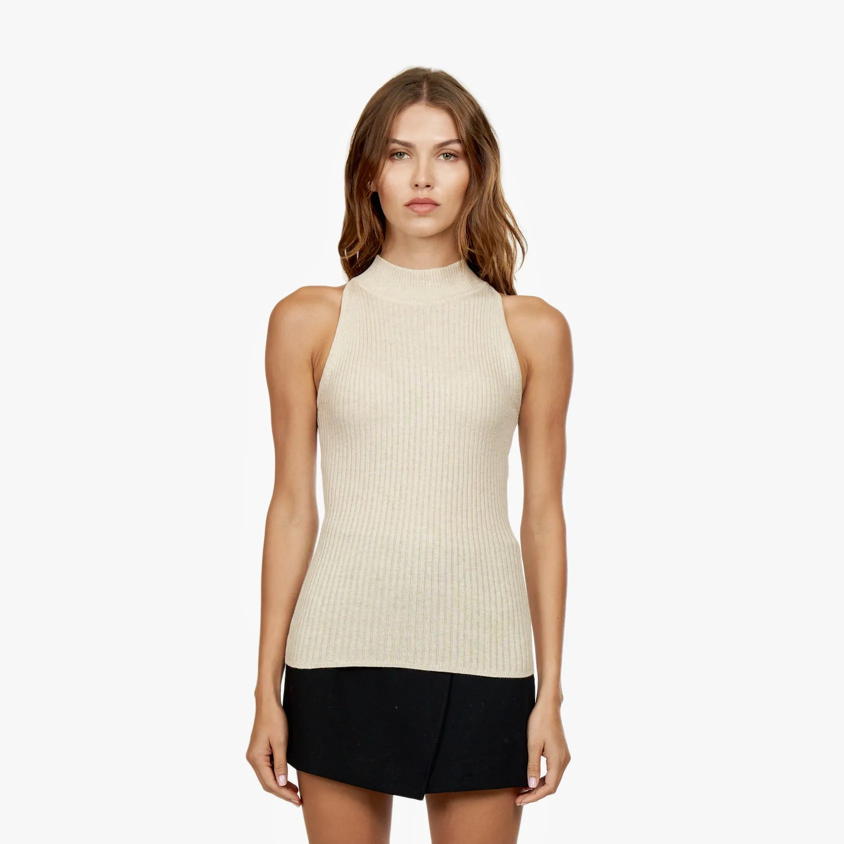 Rib Mock Halter in Natural sold by Autumn Cashmere