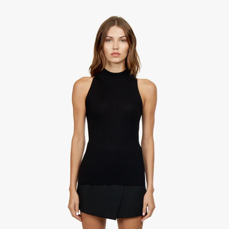 Rib Mock Halter in Black sold by Autumn Cashmere