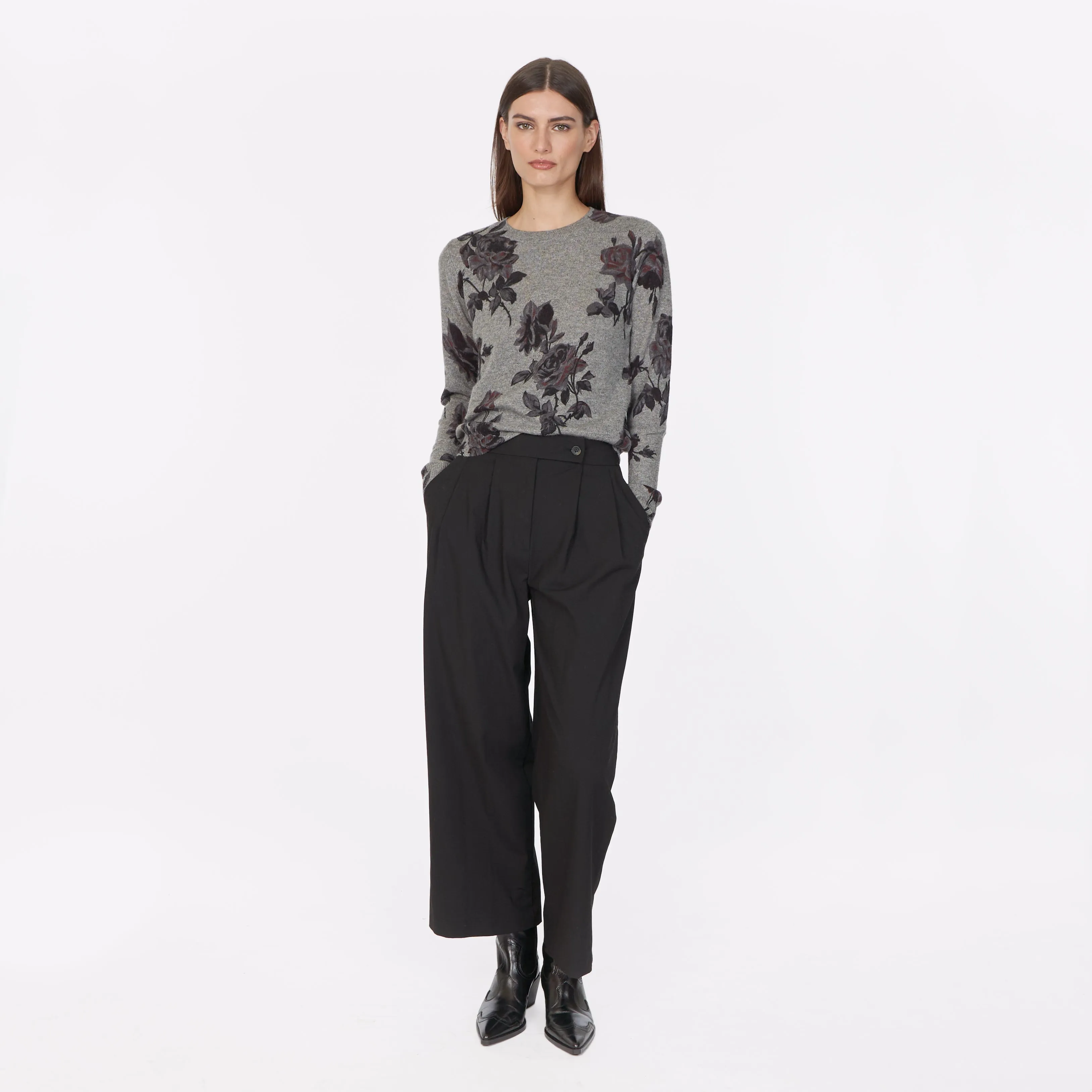 Tonal Floral Print Crew in Cement sold by Autumn Cashmere product image thumbnail 2