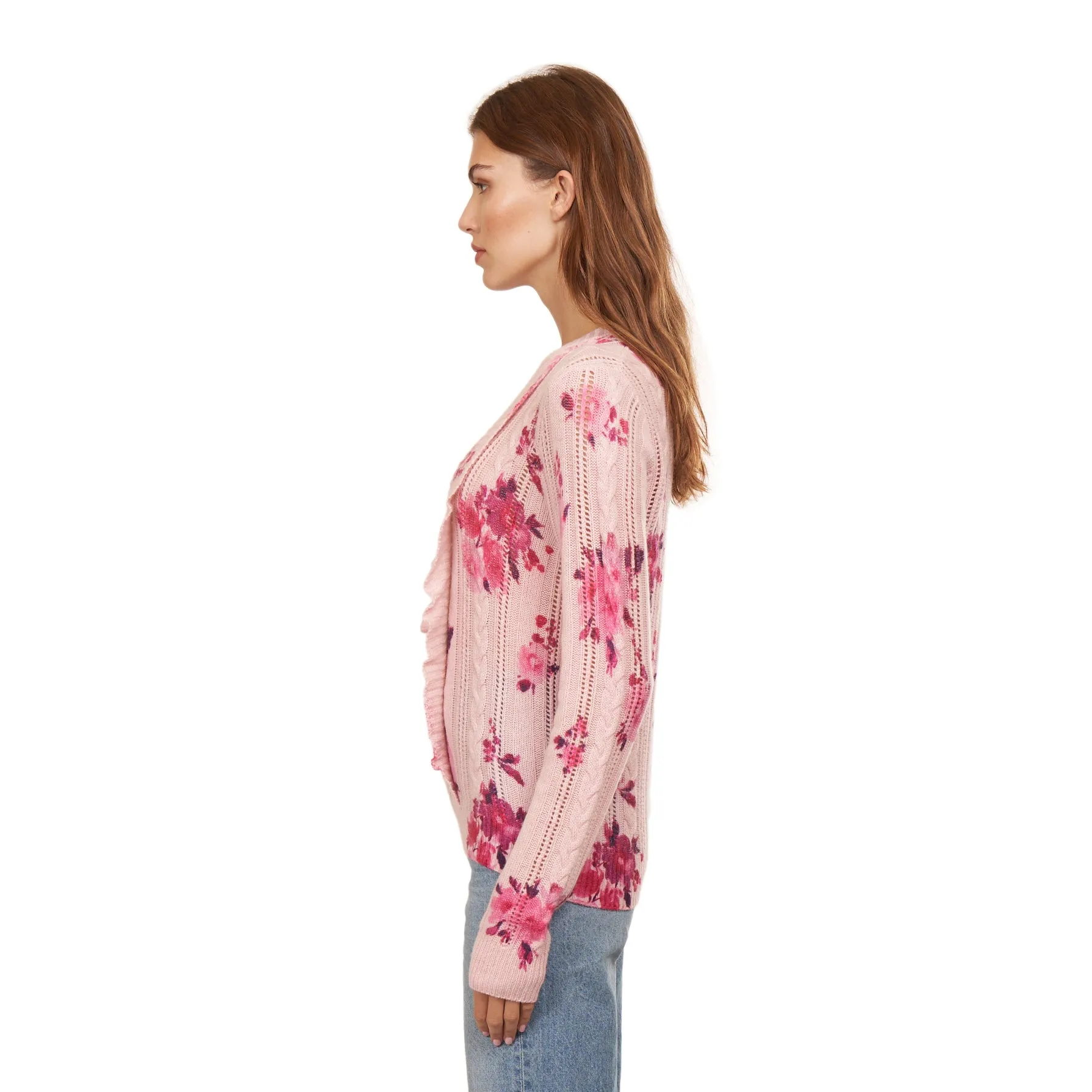 Floral Printed Cable and Pointelle Crew in Confection sold by Autumn Cashmere product image thumbnail 4