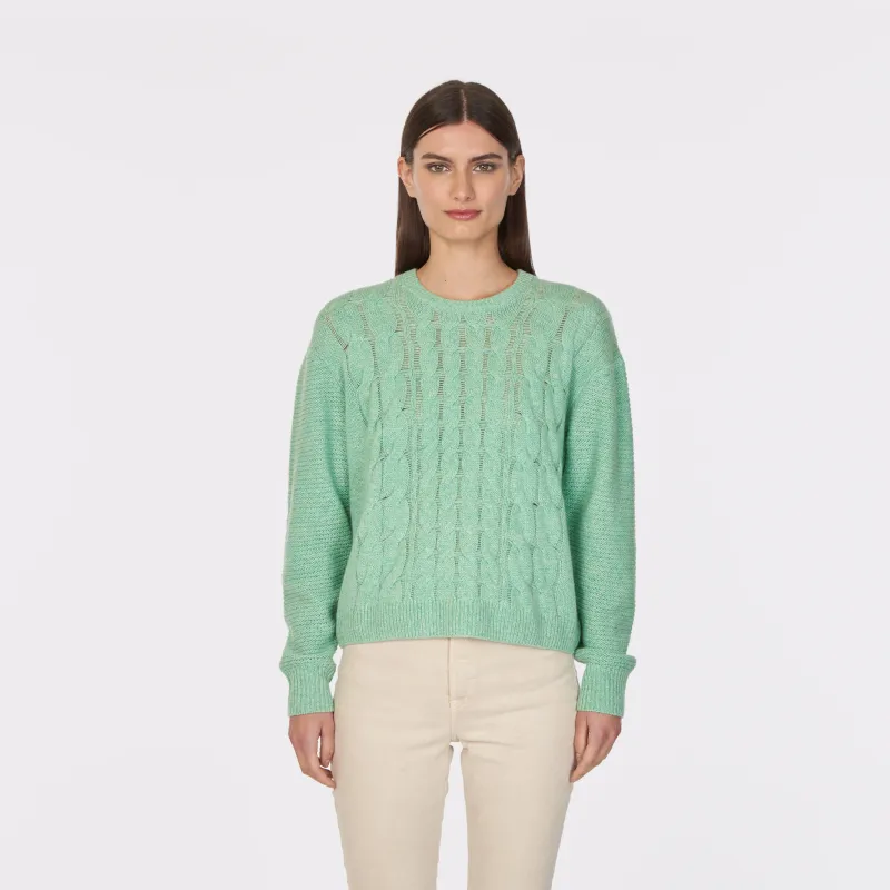 6 Ply Open Cable Crew in Fizzy Mint sold by Autumn Cashmere