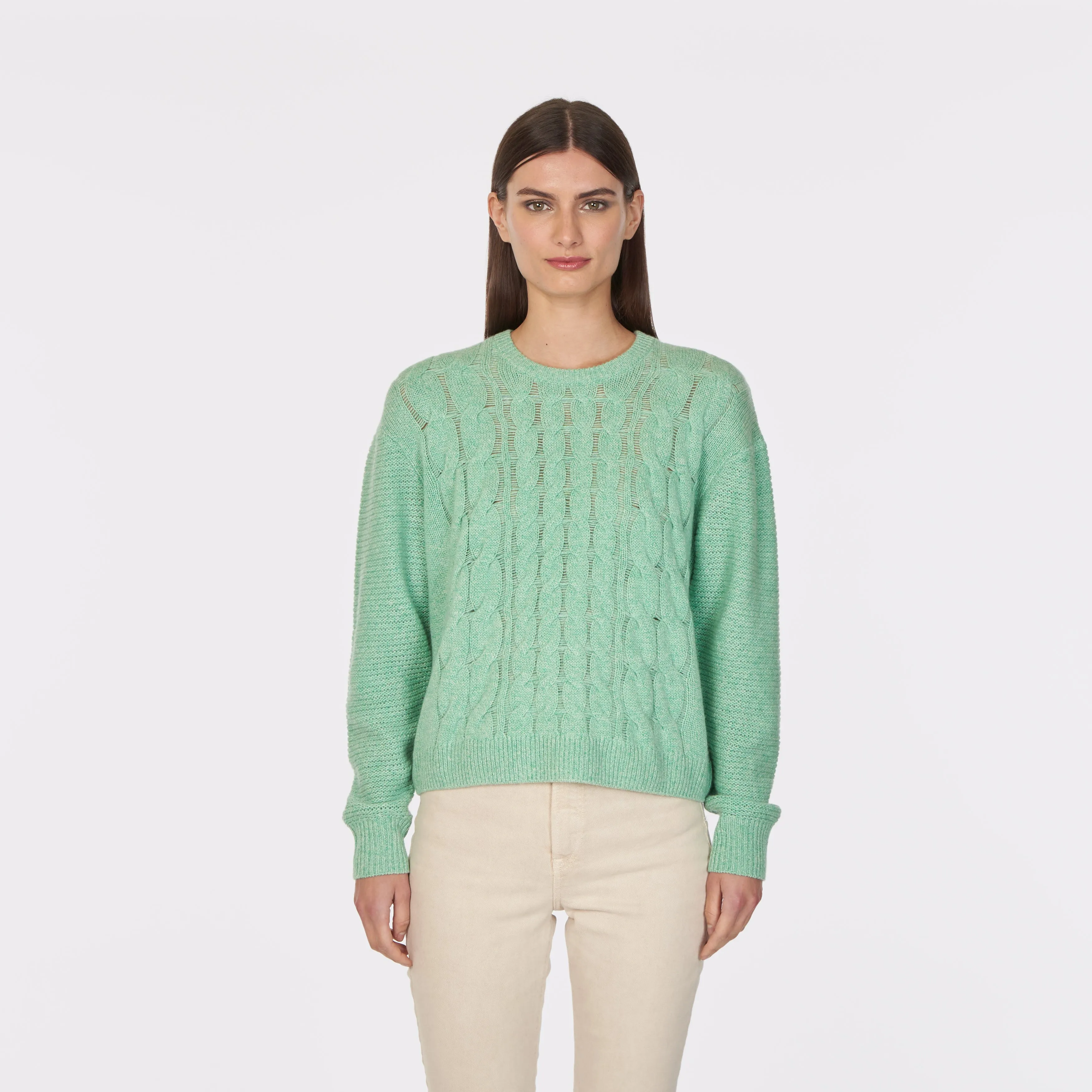 6 Ply Open Cable Crew in Fizzy Mint sold by Autumn Cashmere