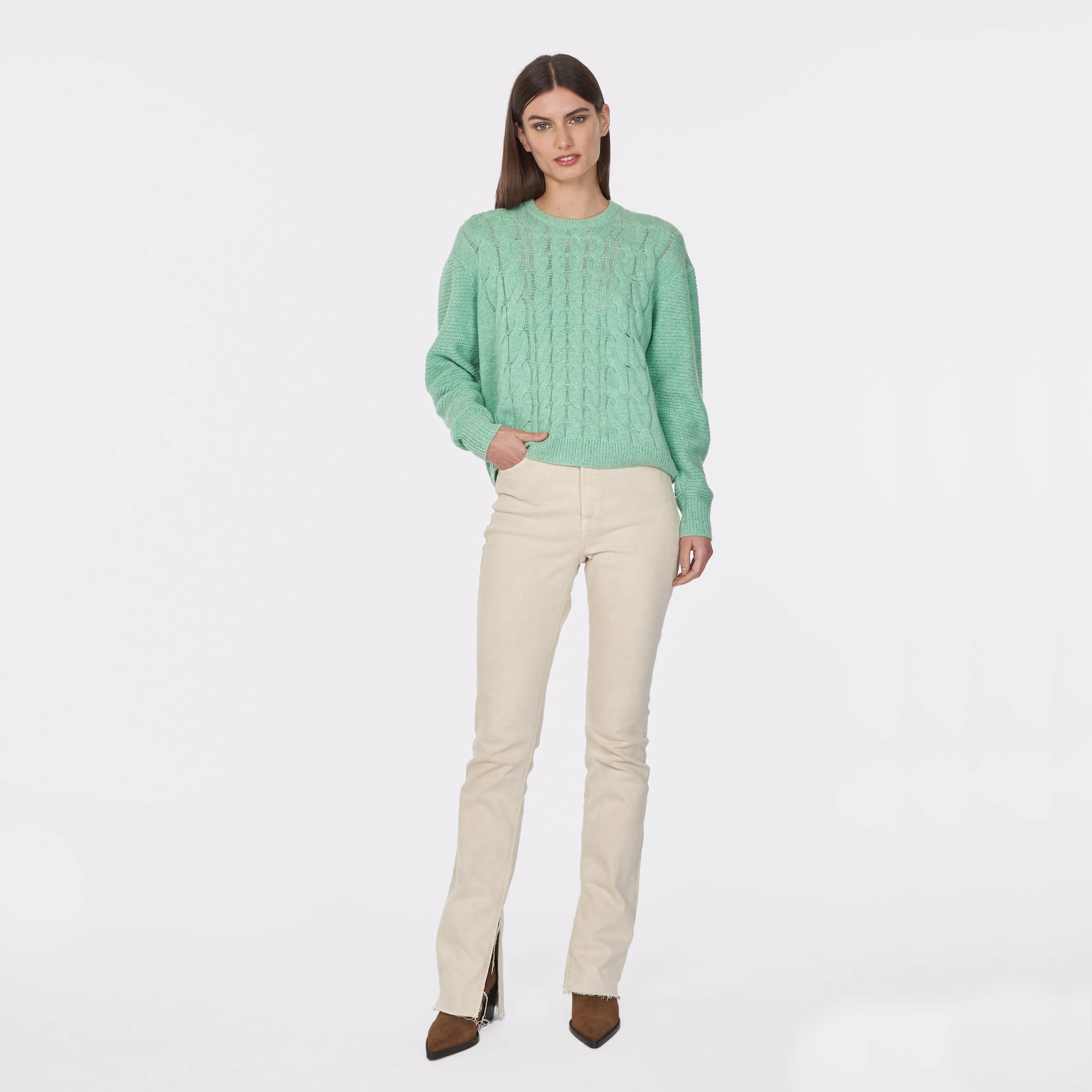 6 Ply Open Cable Crew in Fizzy Mint sold by Autumn Cashmere product image thumbnail 2