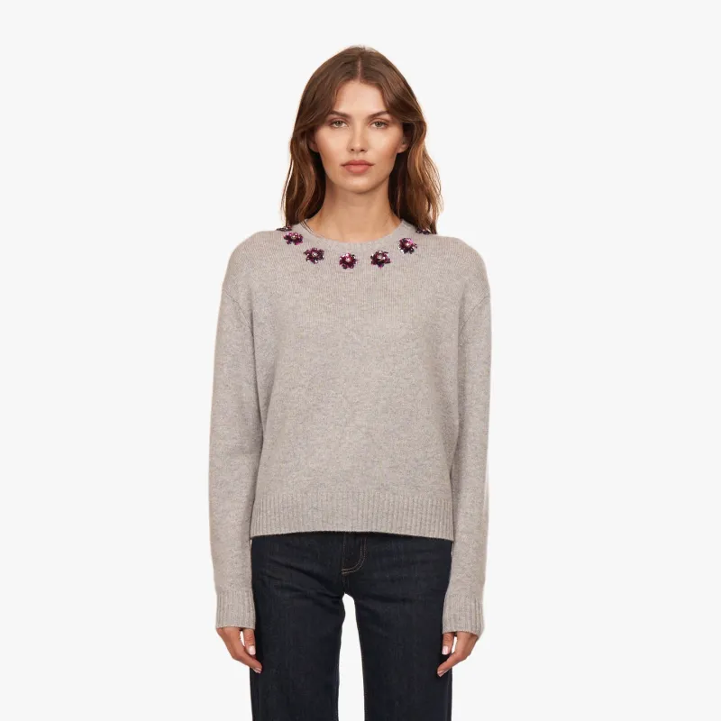 Crew W/ Sequin Flowers in Sweatshirt sold by Autumn Cashmere