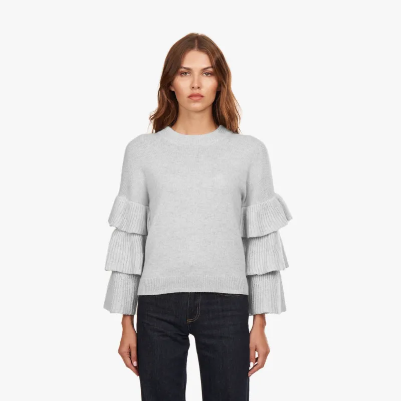 Tiered Ruffle Sleeve High Crew in Sweatshirt sold by Autumn Cashmere