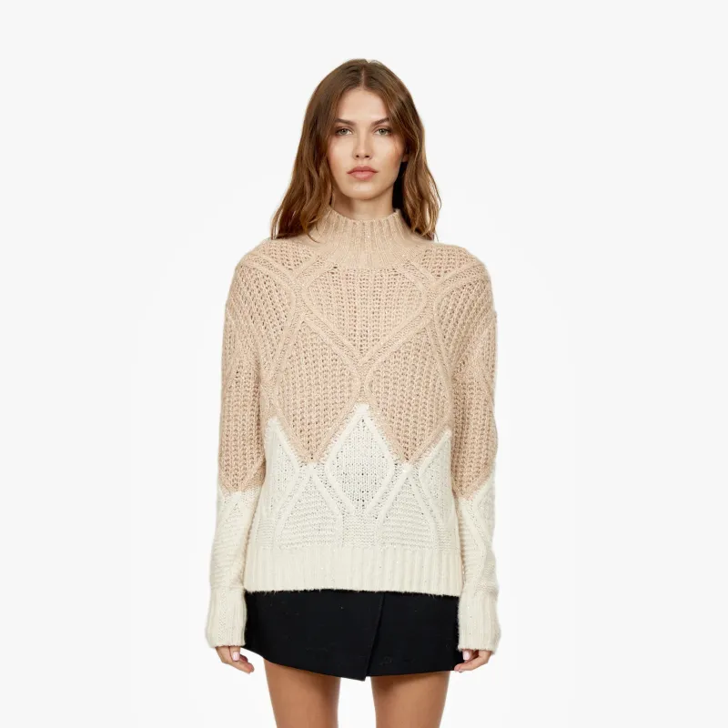 Two Tone Diamond Sweater in Frost/Chanterelle sold by Autumn Cashmere