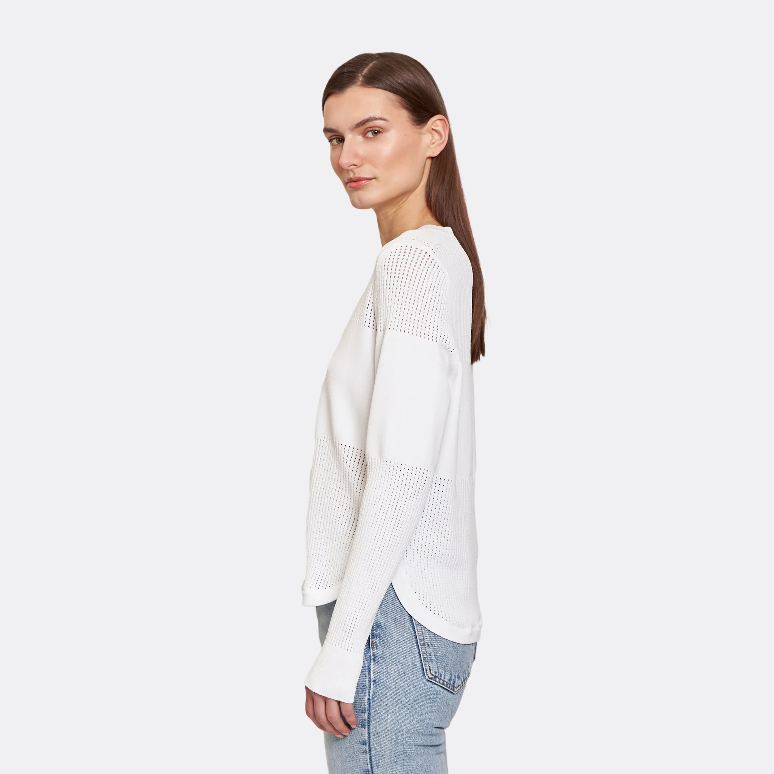 Mesh Block Shirttail Crew in White sold by Autumn Cashmere product image thumbnail 5