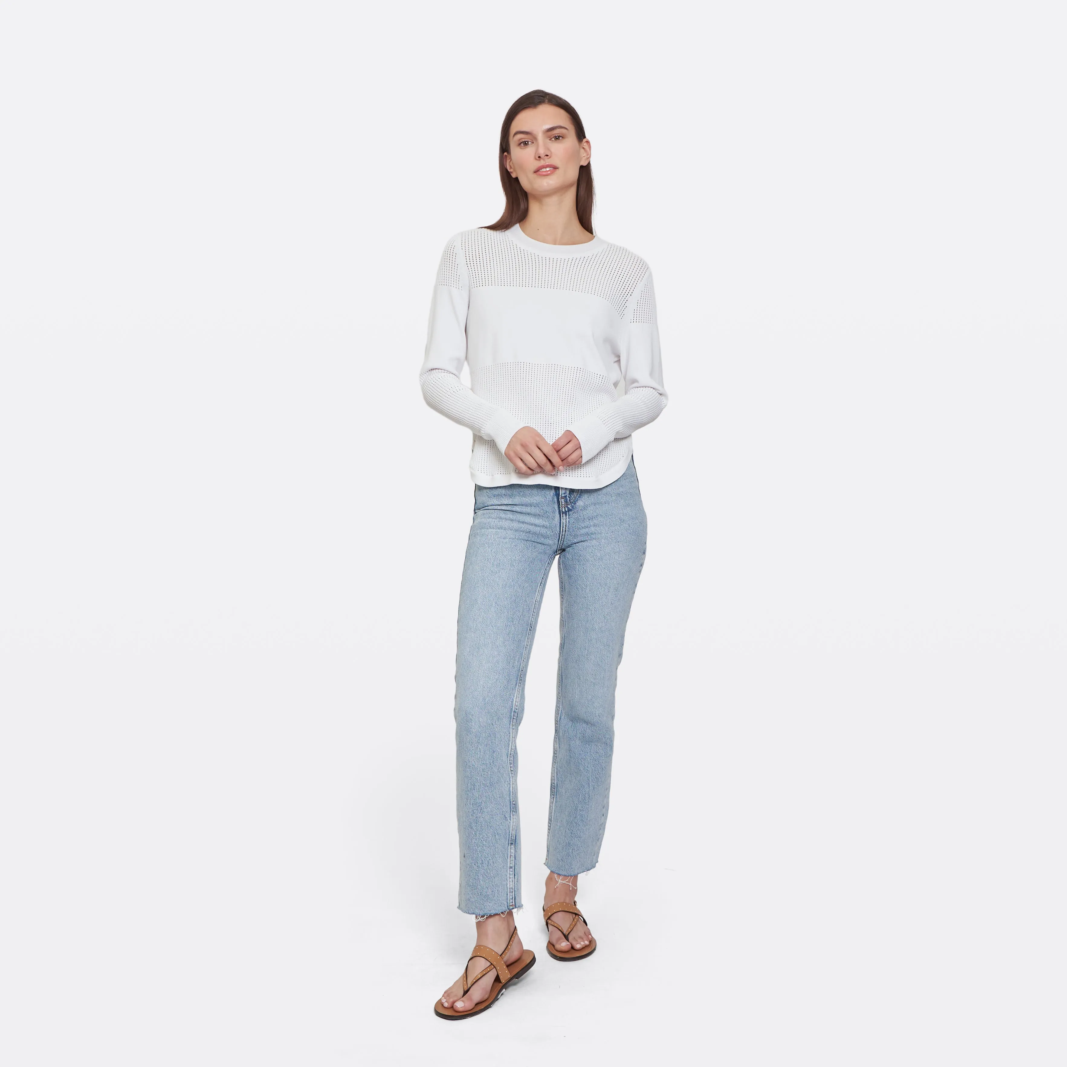 Mesh Block Shirttail Crew in White sold by Autumn Cashmere product image thumbnail 4