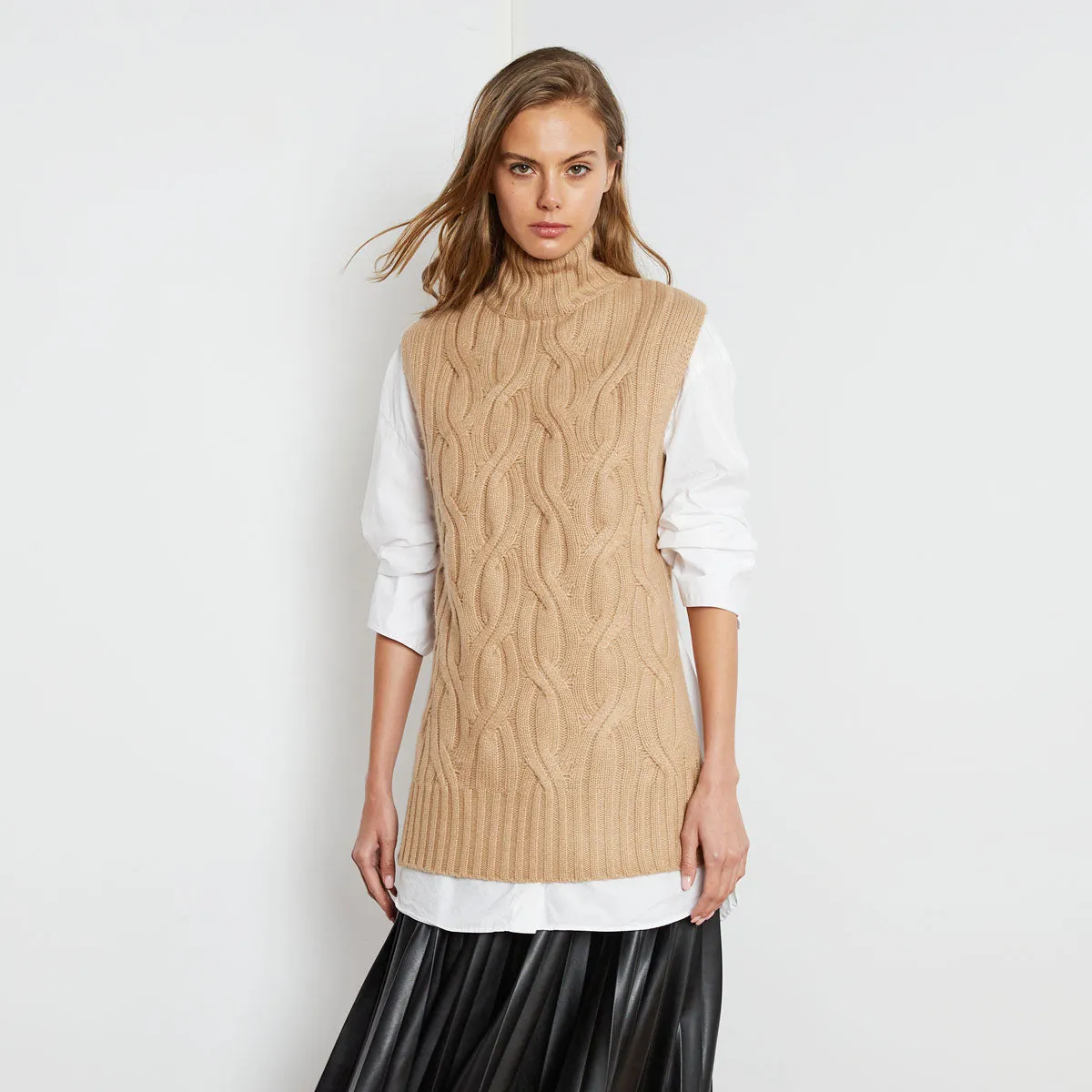 Chunky Cable Sleeveless Tunic in Camel sold by Autumn Cashmere product image thumbnail 5