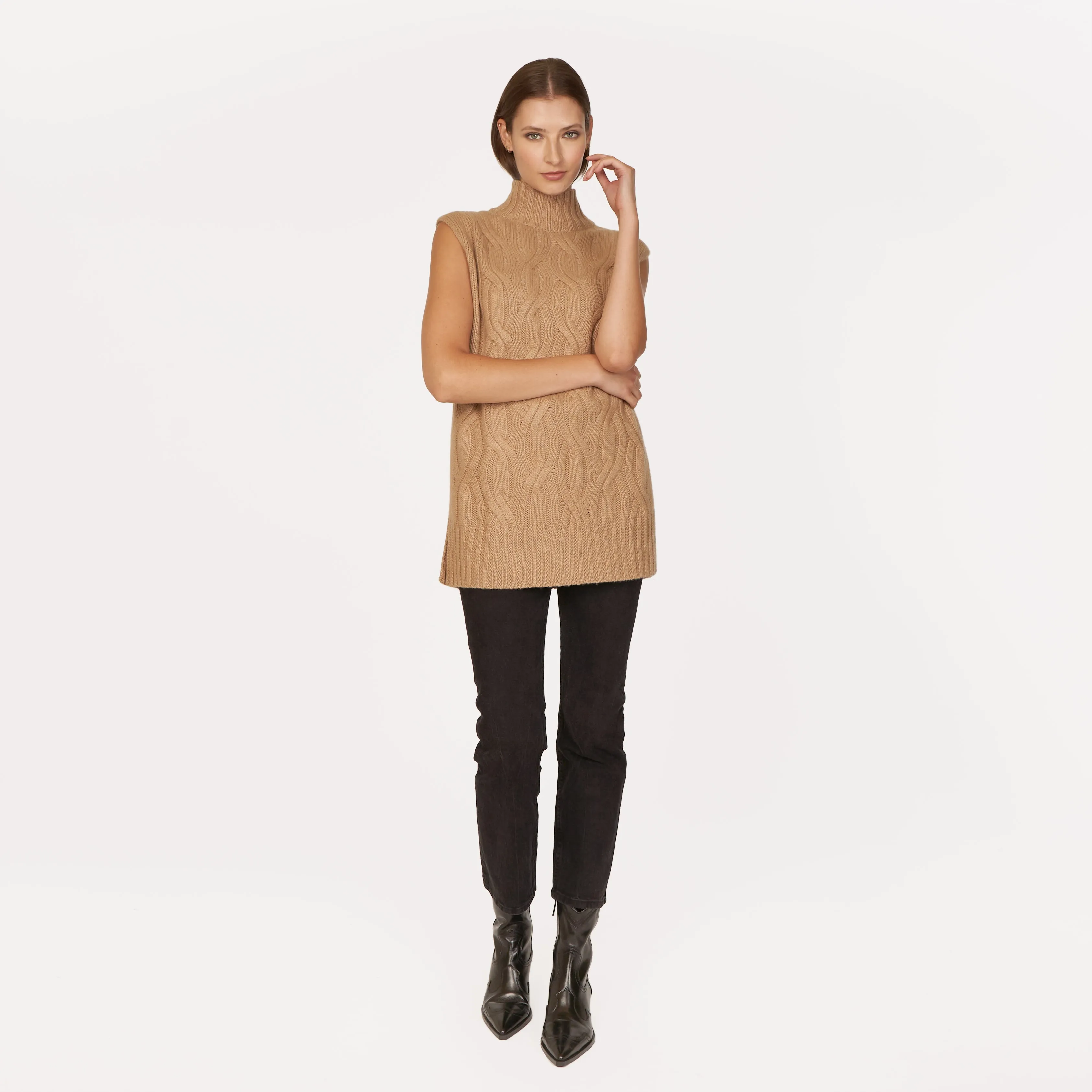 Chunky Cable Sleeveless Tunic in Camel sold by Autumn Cashmere product image thumbnail 2