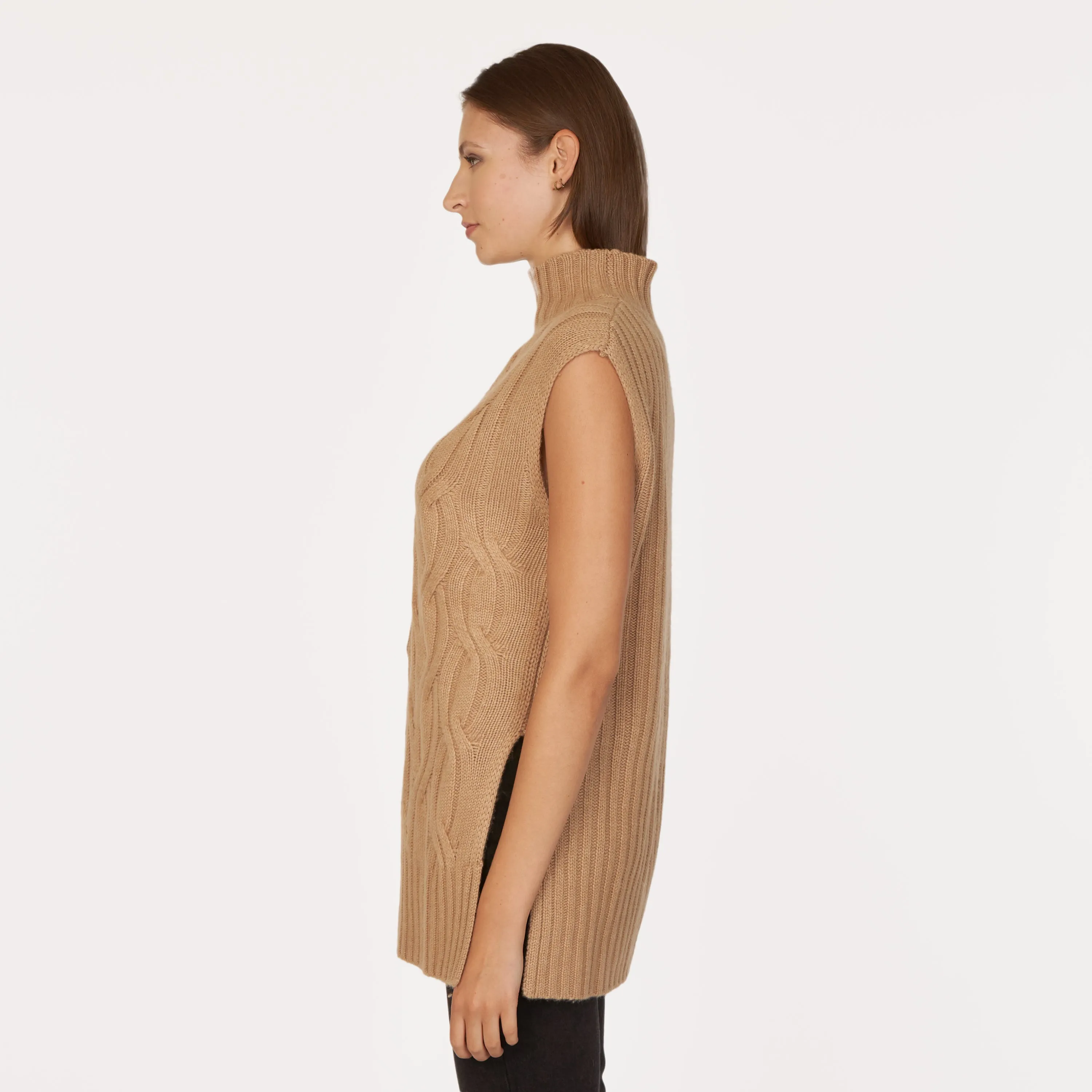 Chunky Cable Sleeveless Tunic in Camel sold by Autumn Cashmere product image thumbnail 3