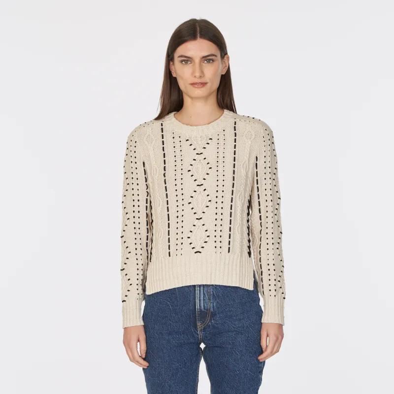 Fisherman Cable W/ Hand Laced Suede in Natural sold by Autumn Cashmere